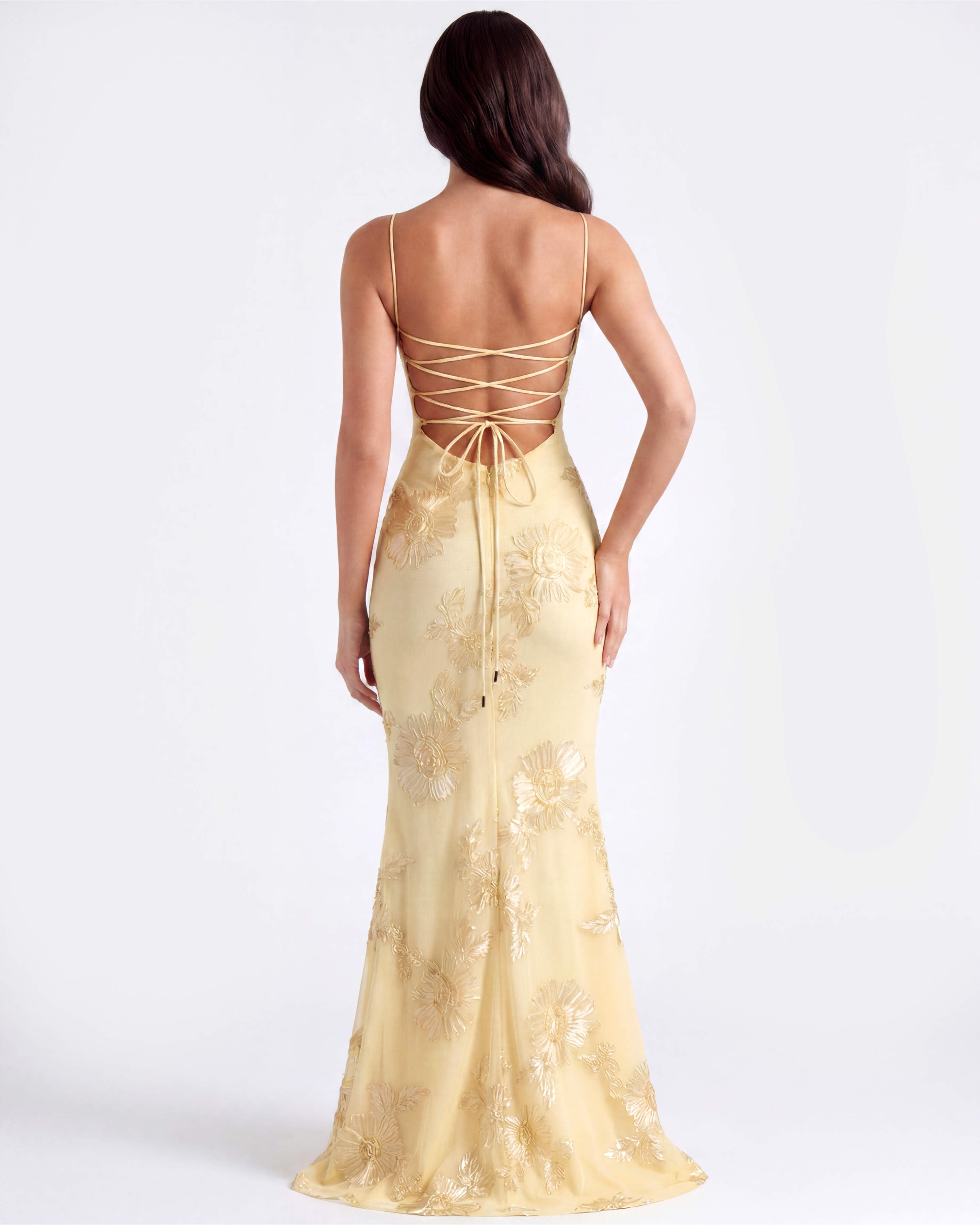 Celeste Floral Mesh Maxi Wedding Guest Dress - Lemon