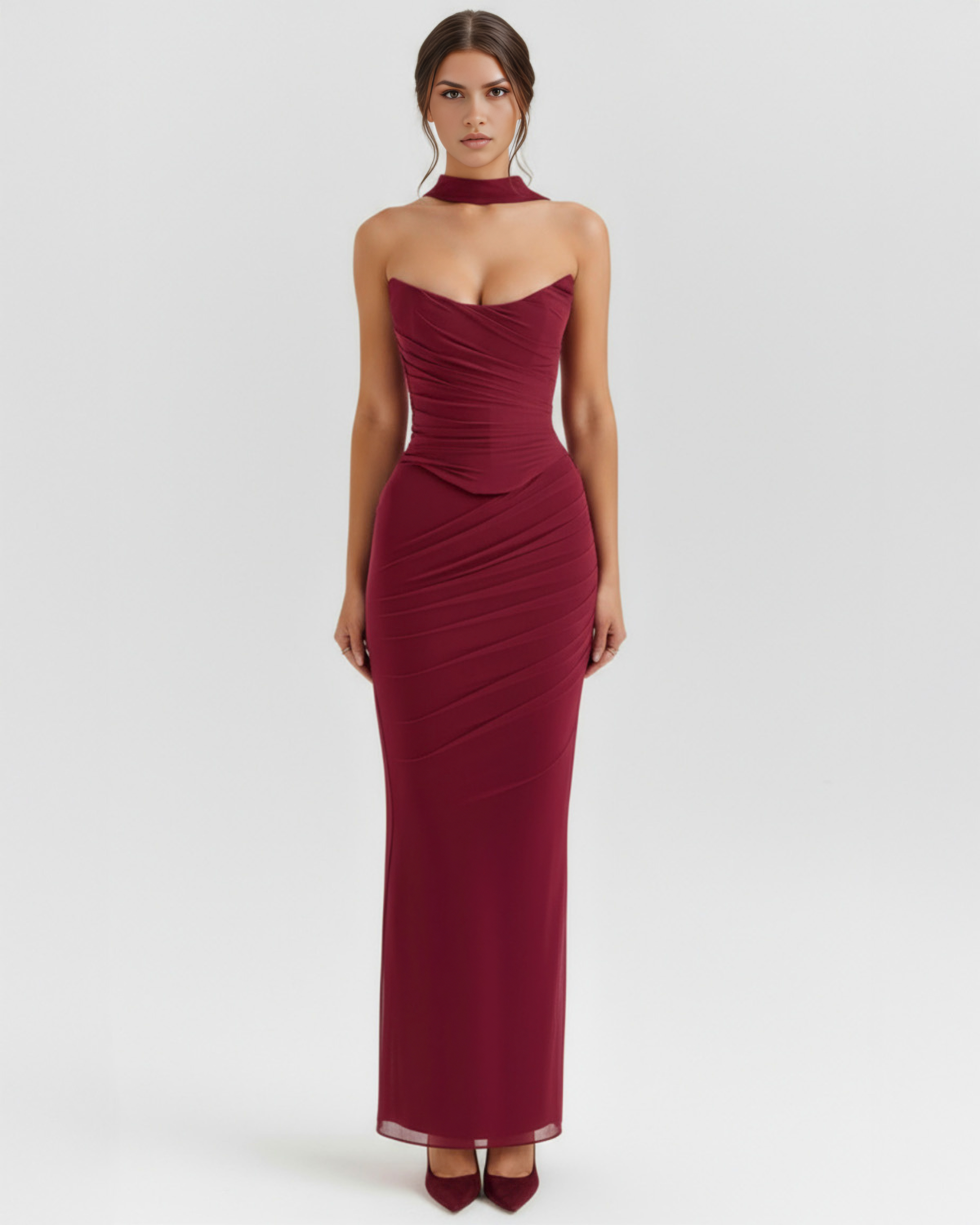 Malu Mesh Ruched Maxi Evening Dress - Black