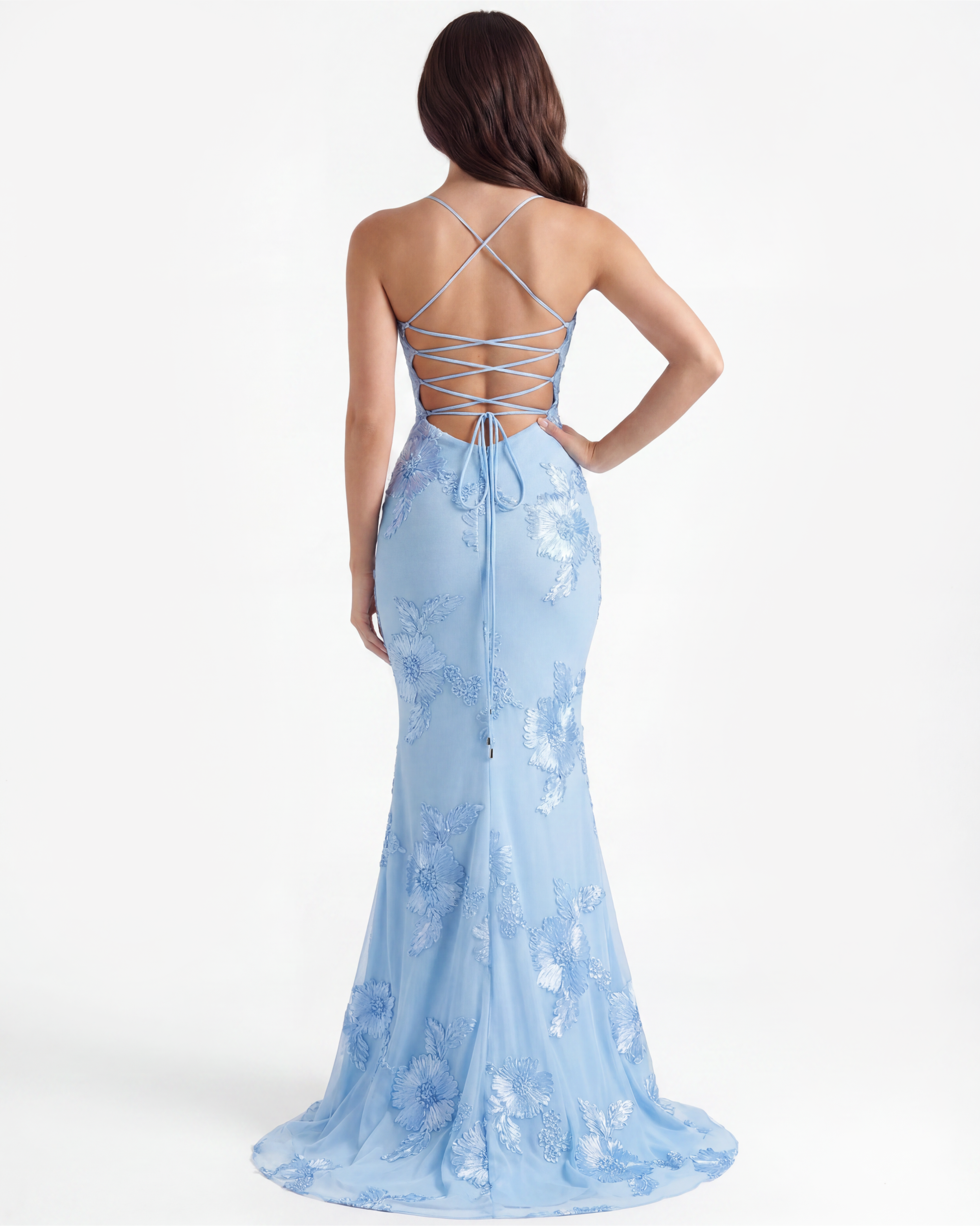 Celeste Floral Mesh Maxi Wedding Guest Dress - Baby Blue