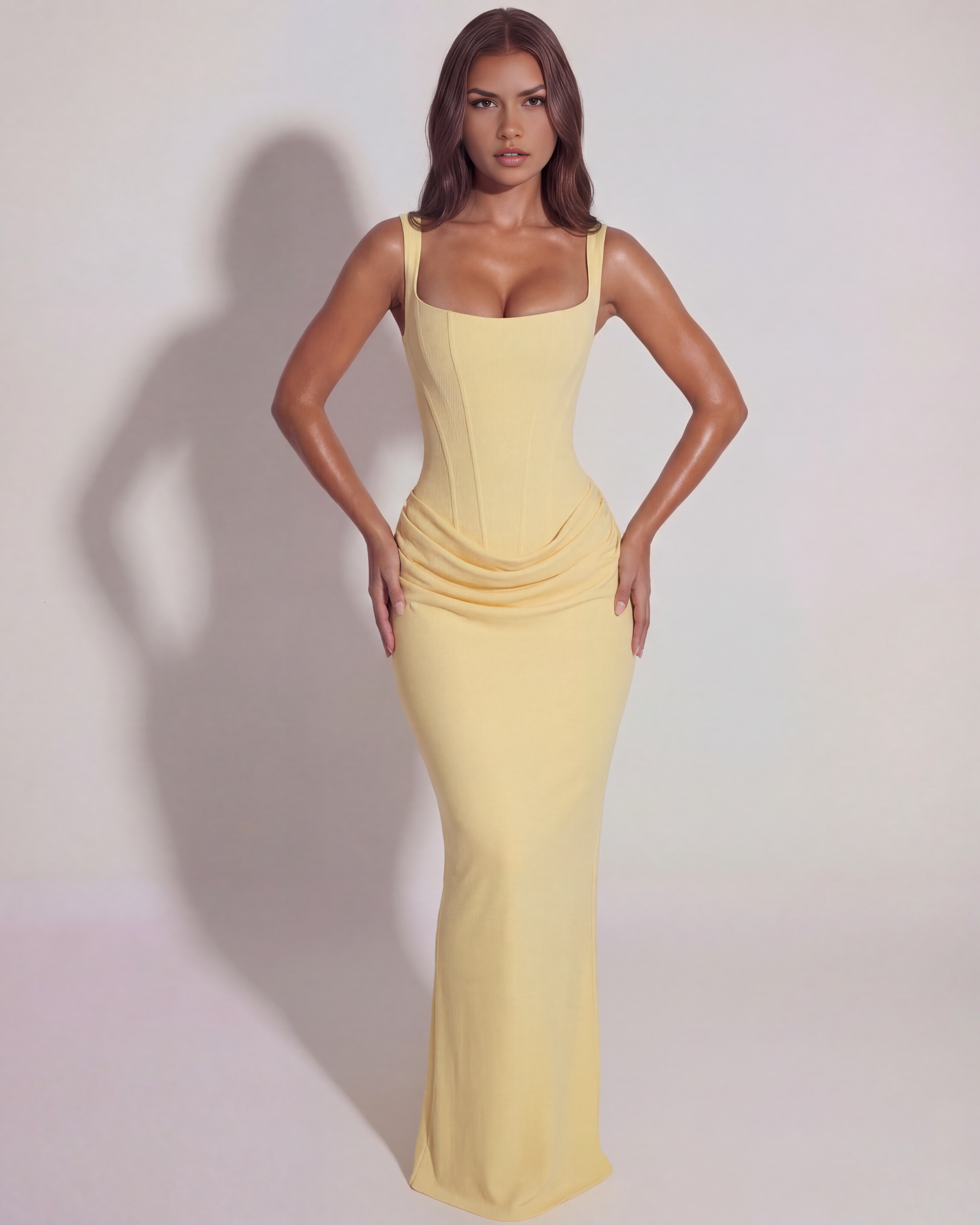 Eleonora Satin Strapless Maxi Evening Dress - Butter Yellow