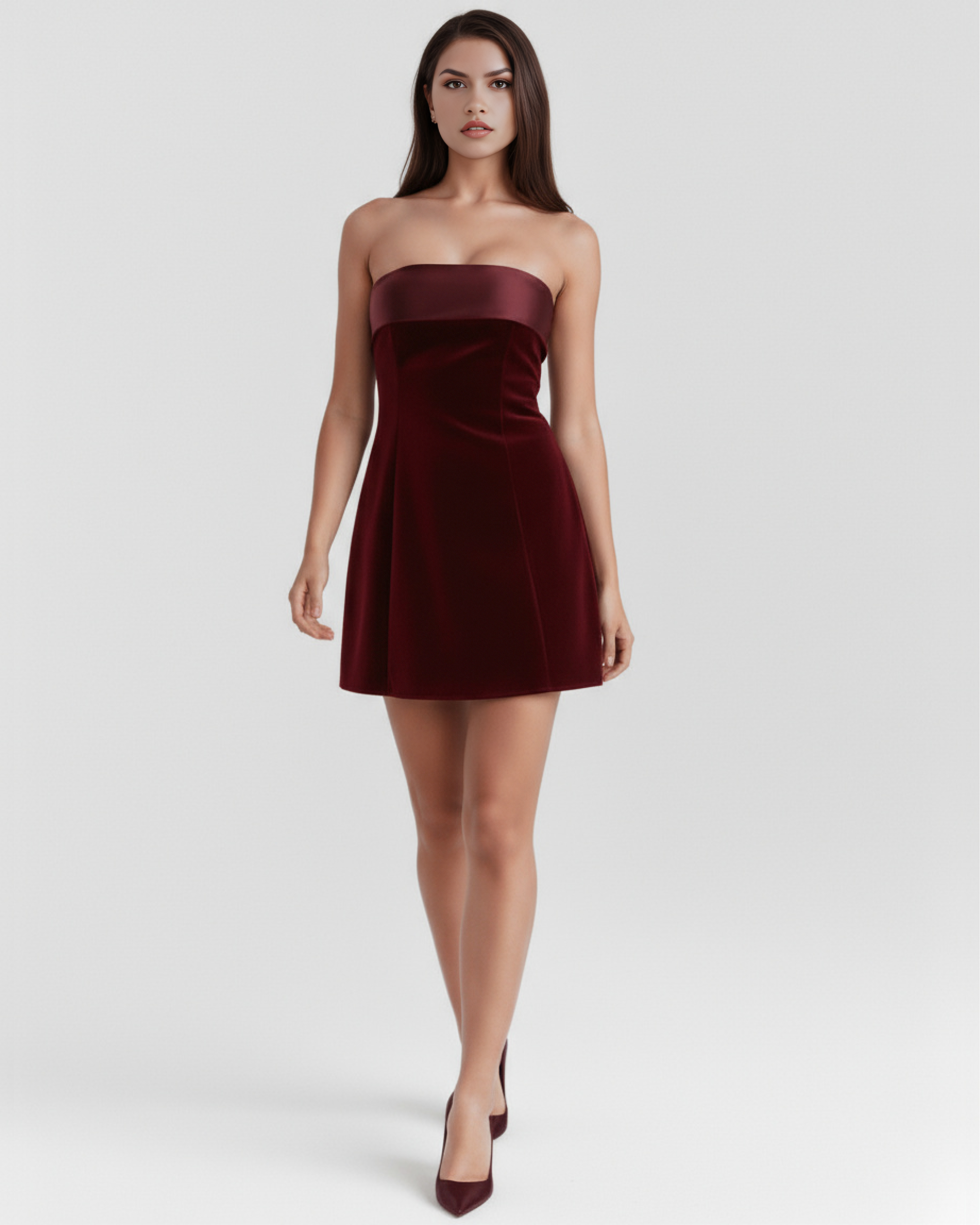 Valentina Strapless Satin Mini Cocktail Dress - Red