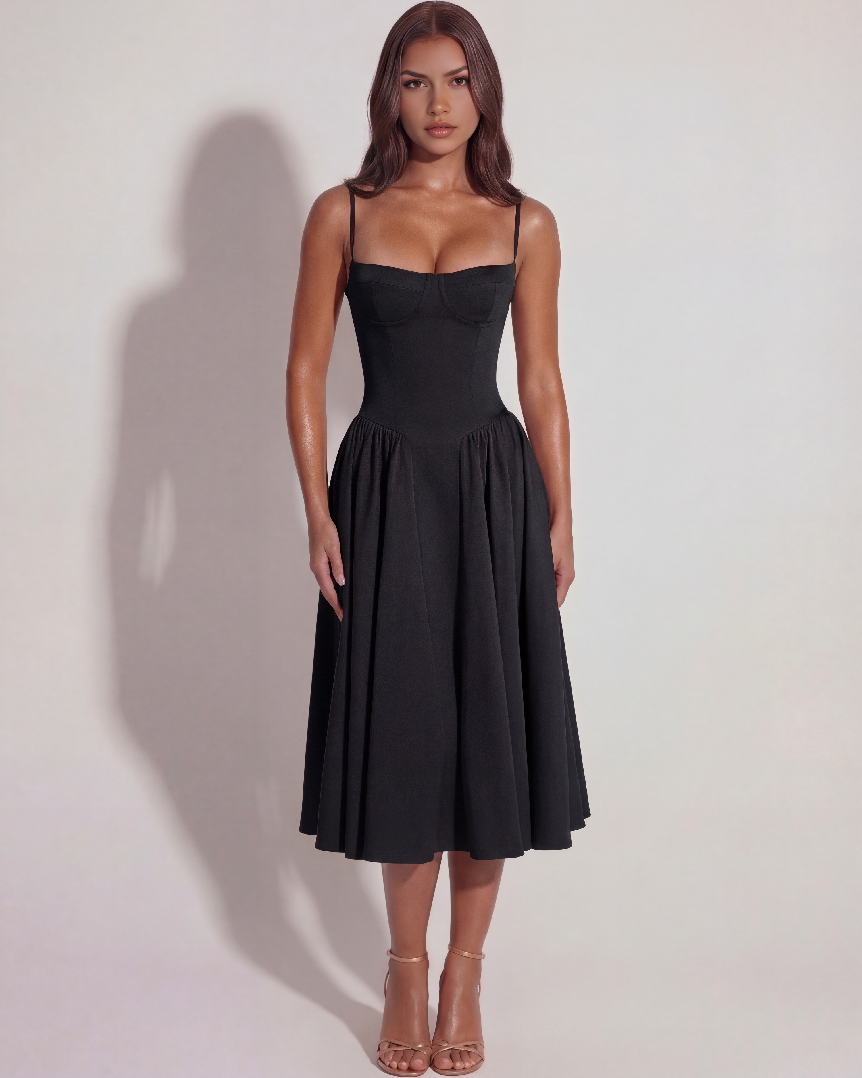 Francesca Ruched Sweetheart Neckline Midi Summer Dress - White