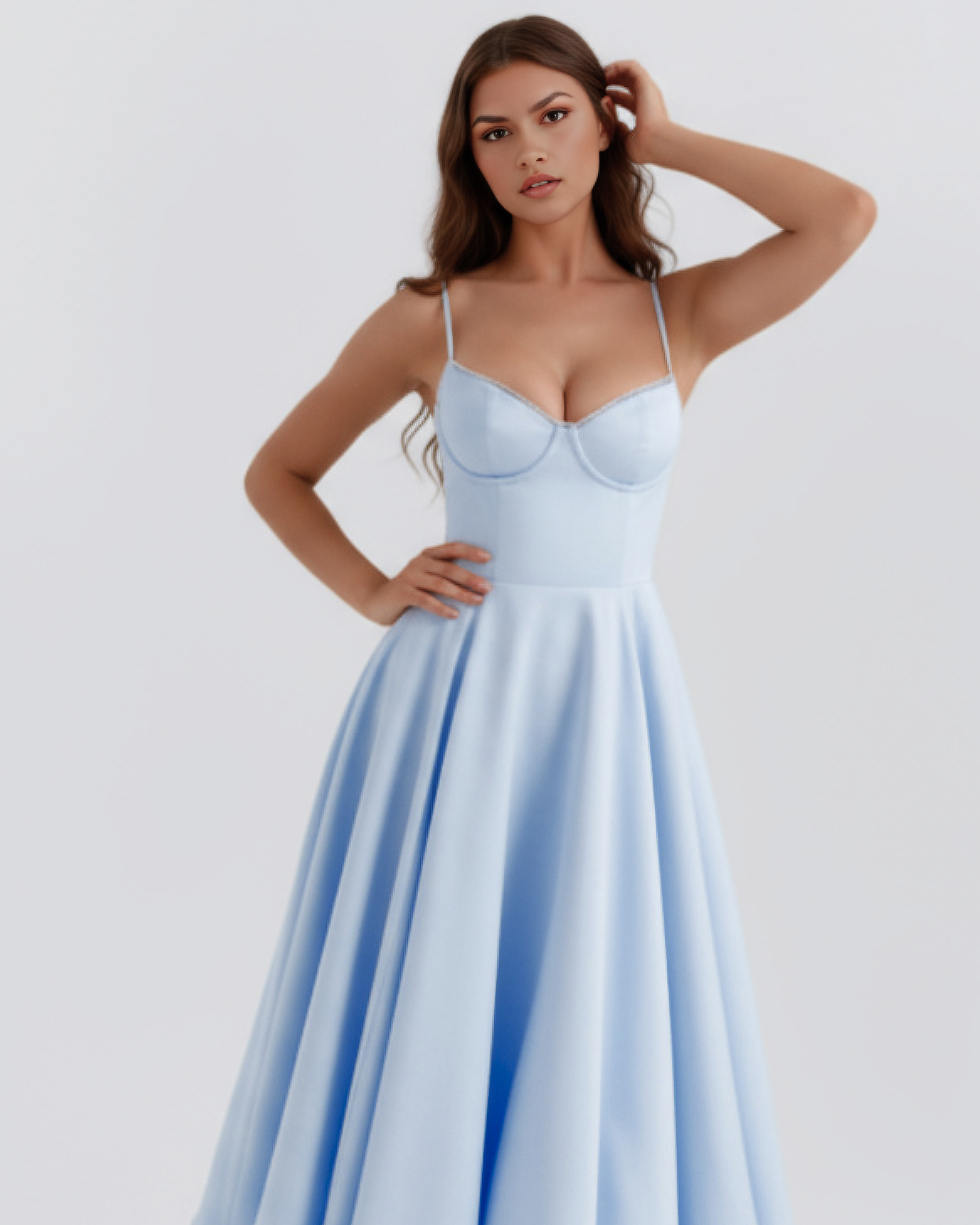 Selene Satin Mesh Midi Wedding Guest Dress - Ivory