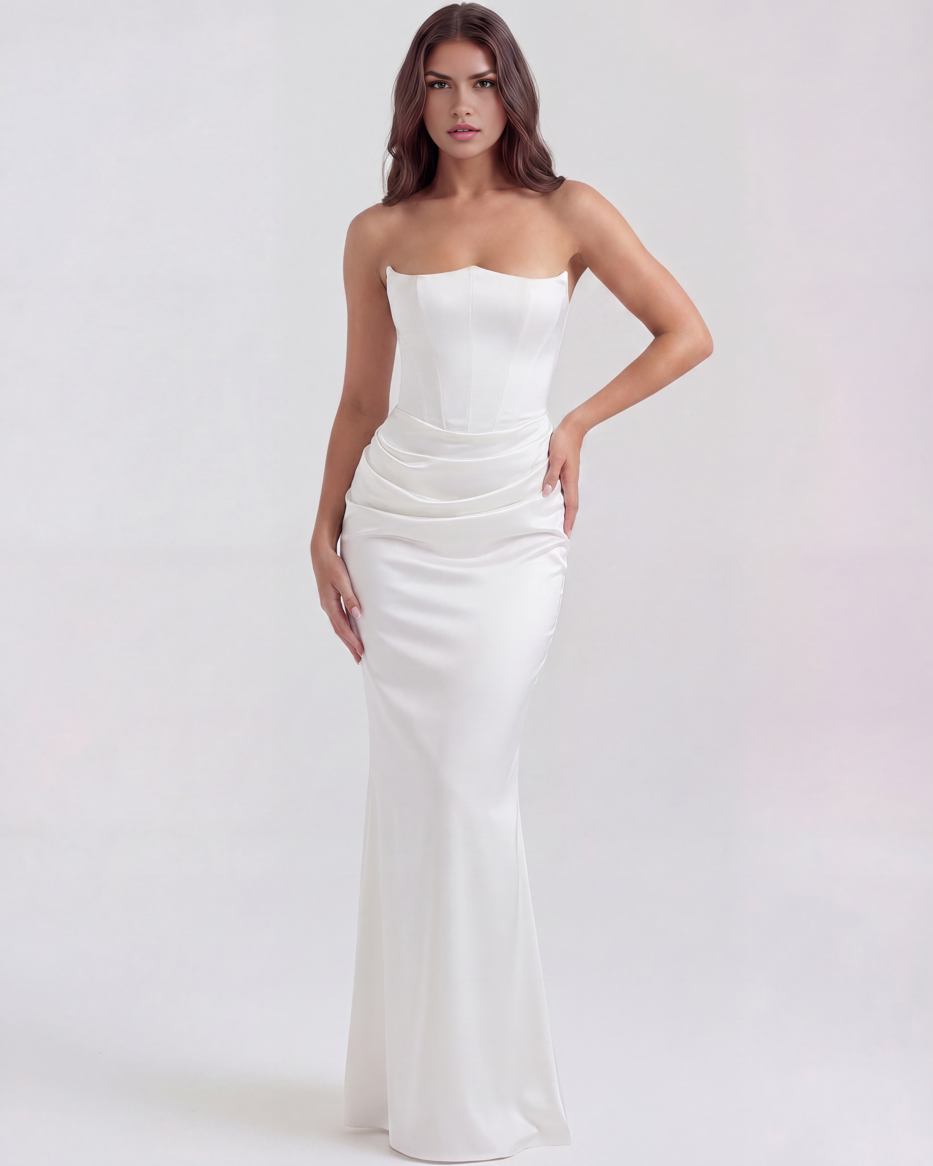 Rosalind Fitted Corset Maxi Wedding Guest Dress - White