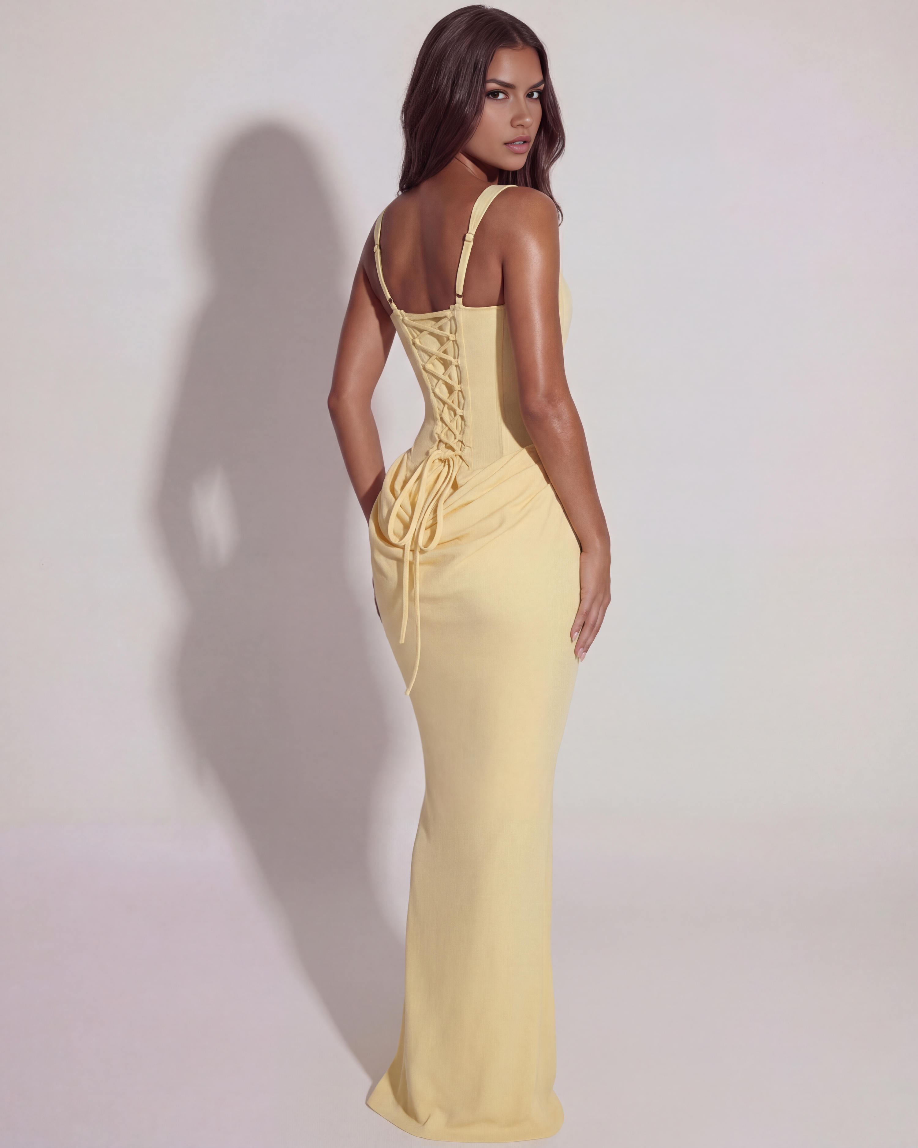 Eleonora Satin Strapless Maxi Evening Dress - Butter Yellow