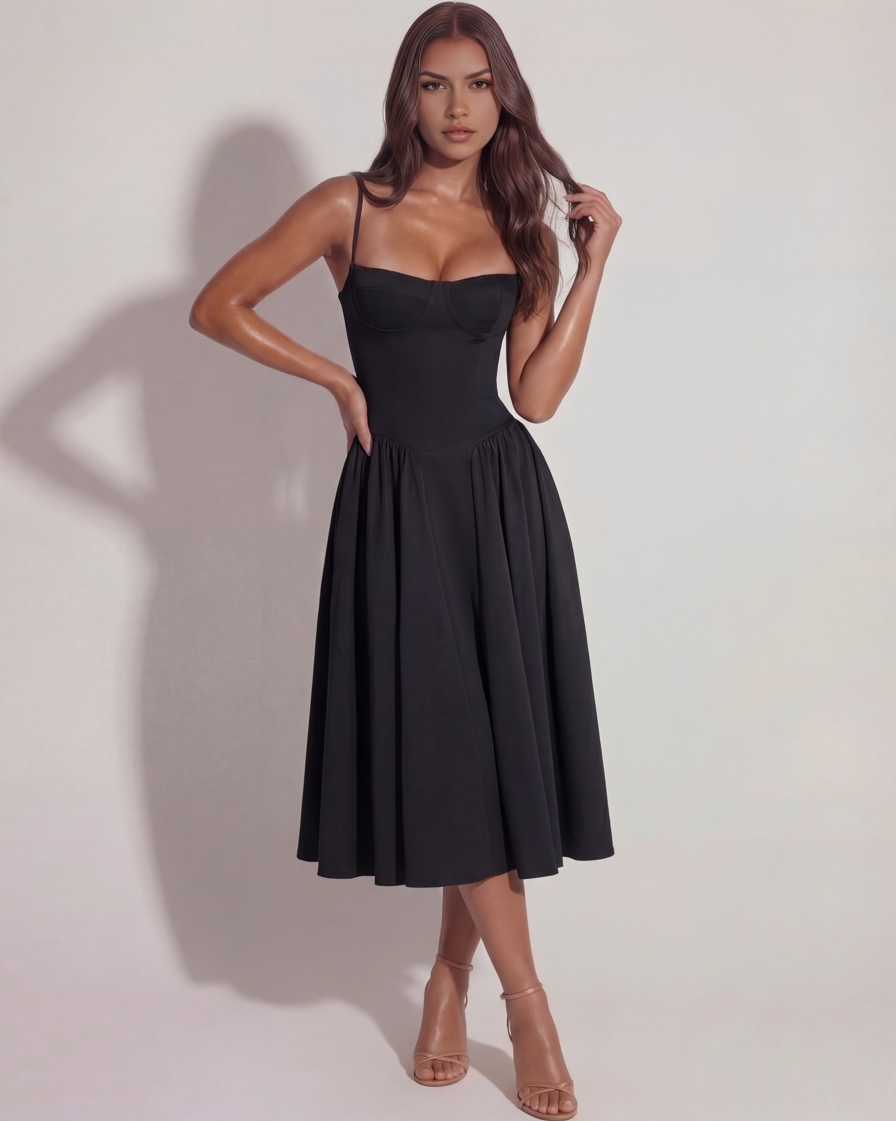 Francesca Ruched Sweetheart Midi Summer Dress - White
