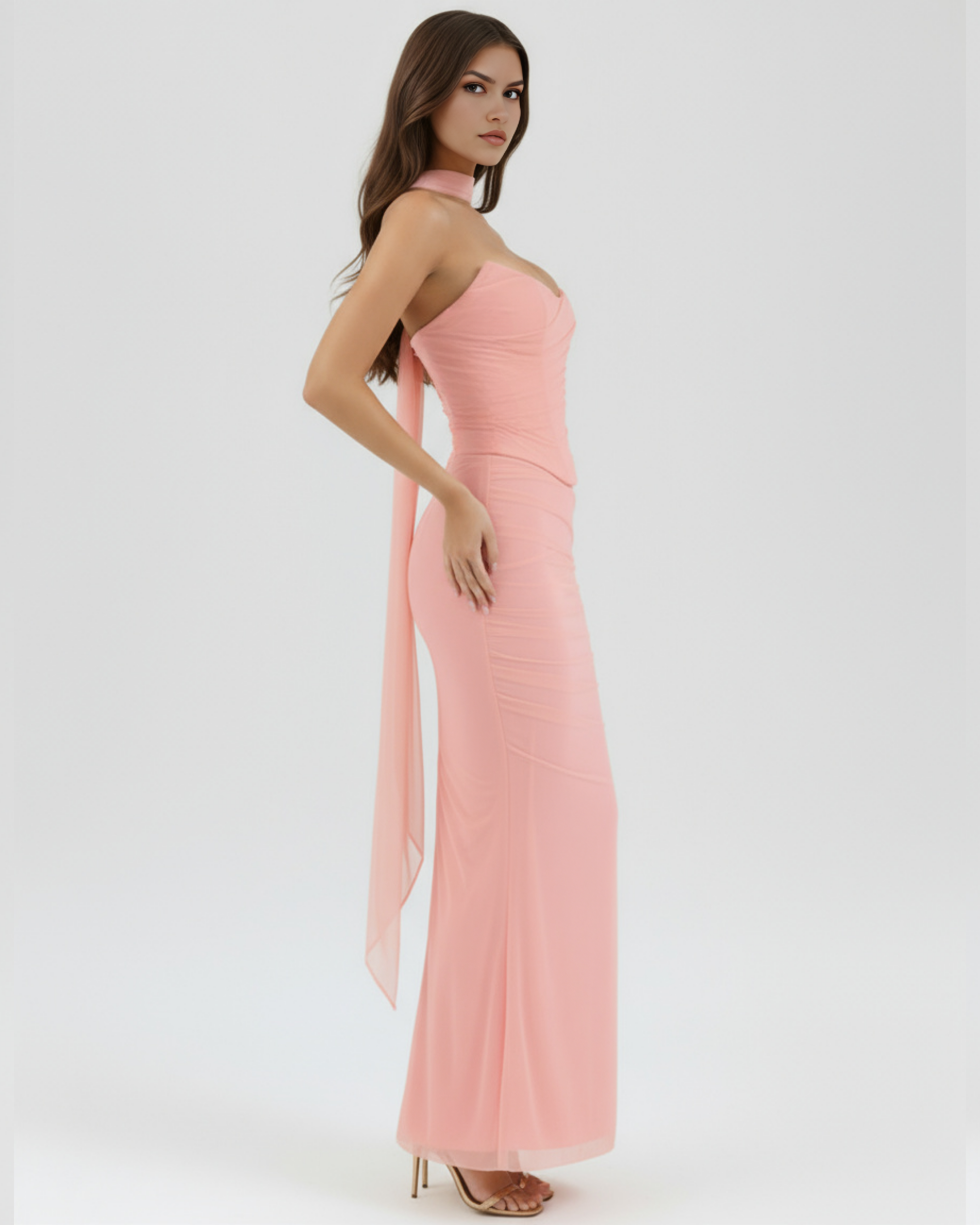 Malu Mesh Ruched Maxi Evening Dress - Black