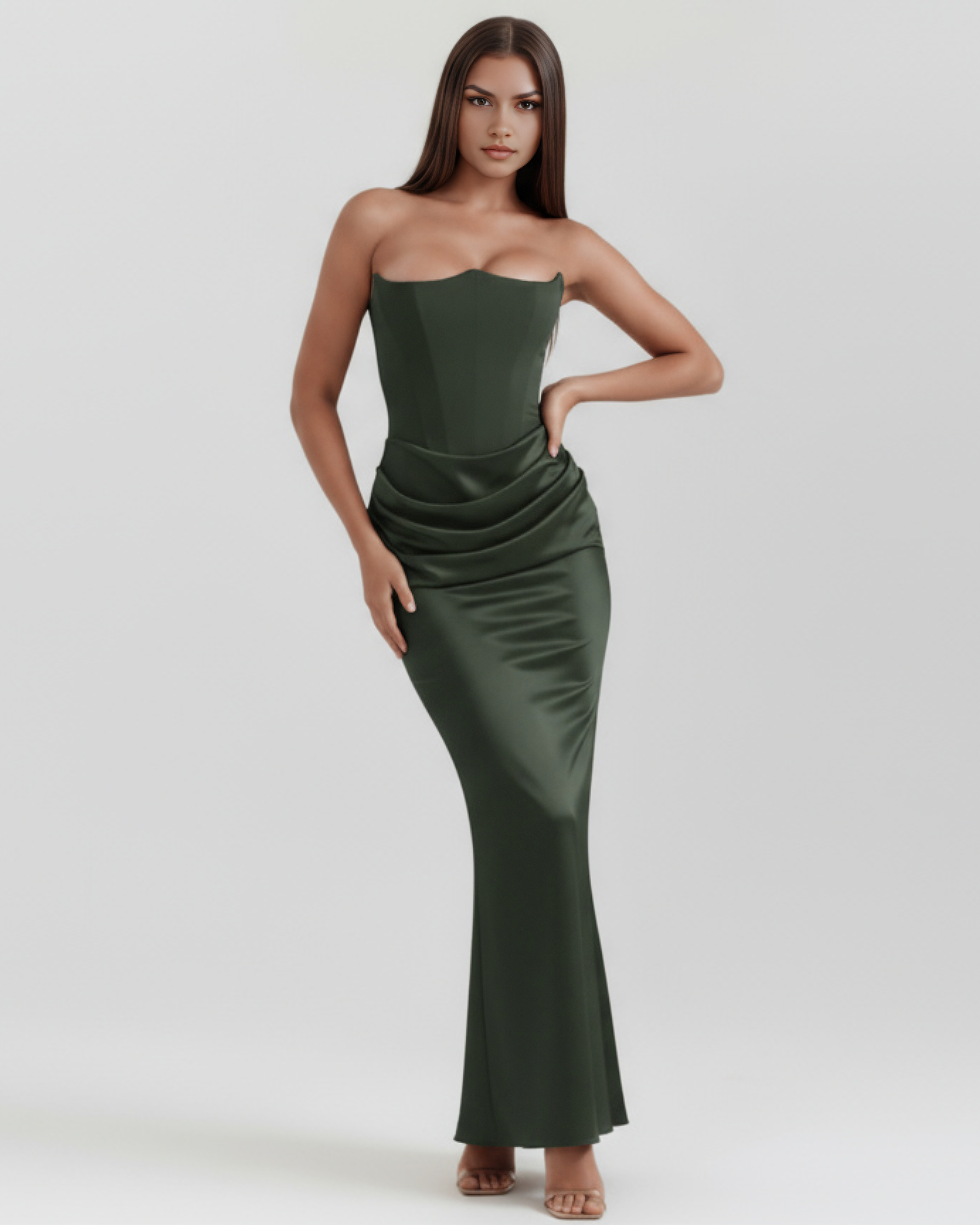 Rosalind Corset Fitted Maxi Evening Dress - Almond