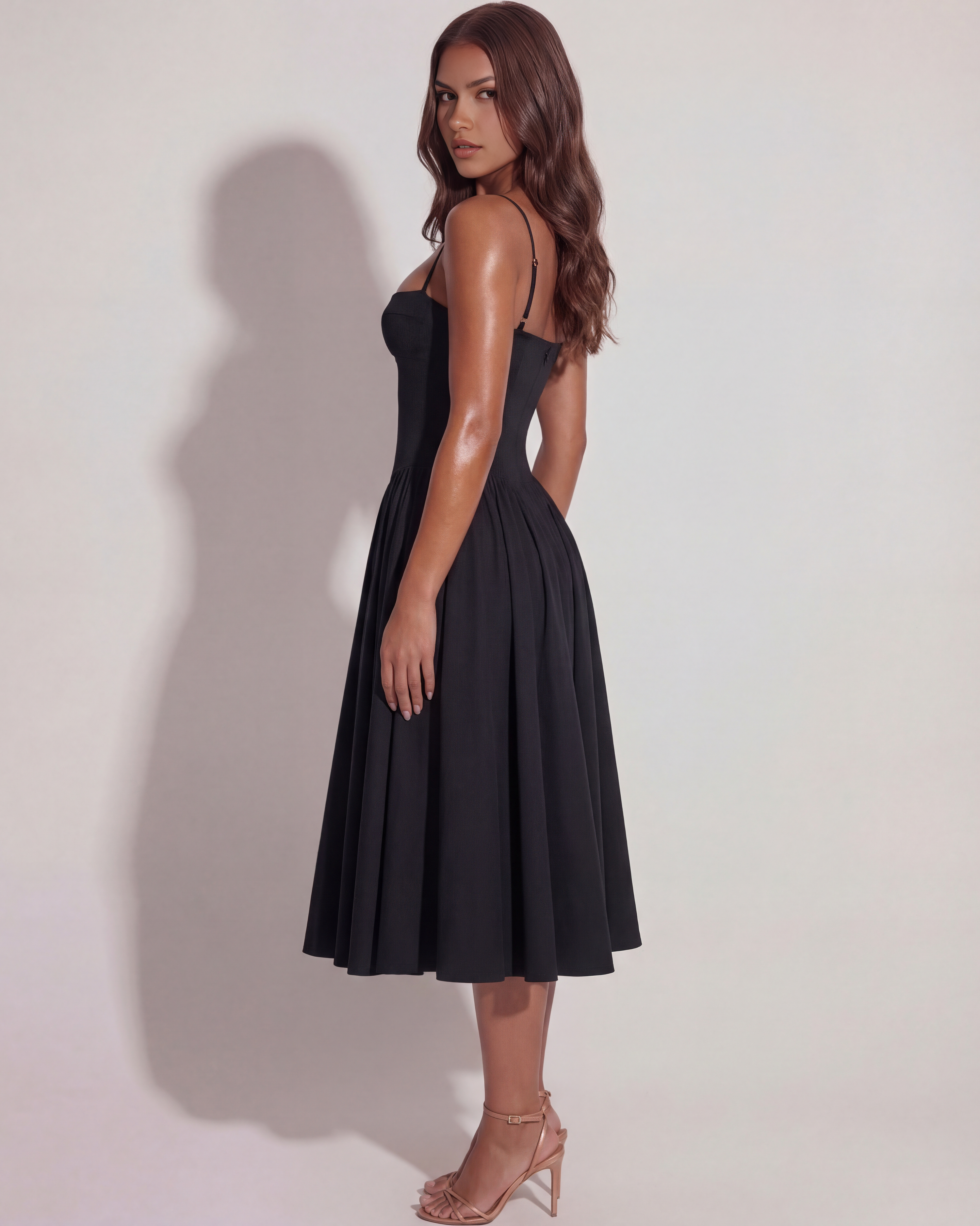Francesca Ruched Sweetheart Midi Summer Dress - White