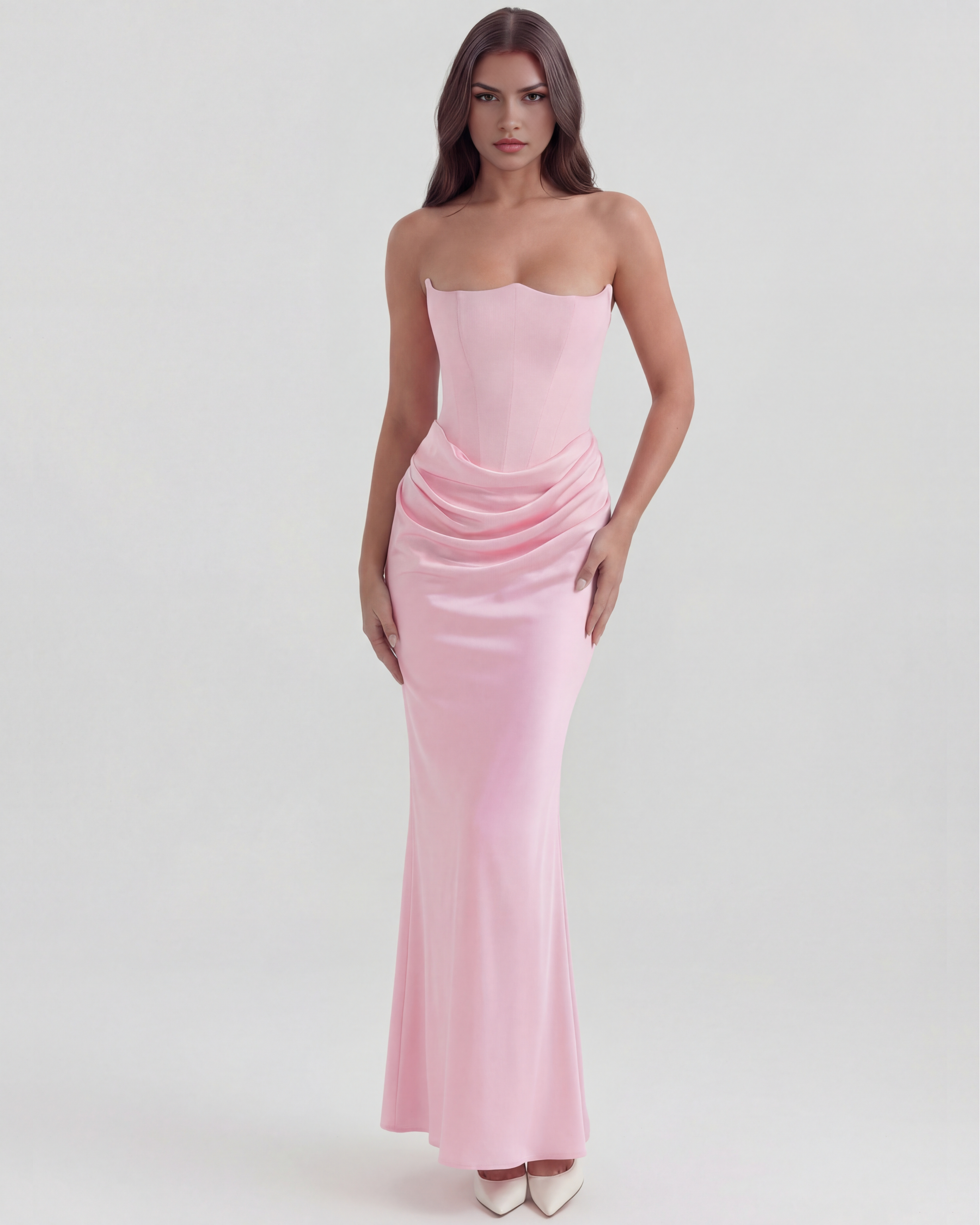 Rosalind Fitted Corset Maxi Evening Dress - Pink