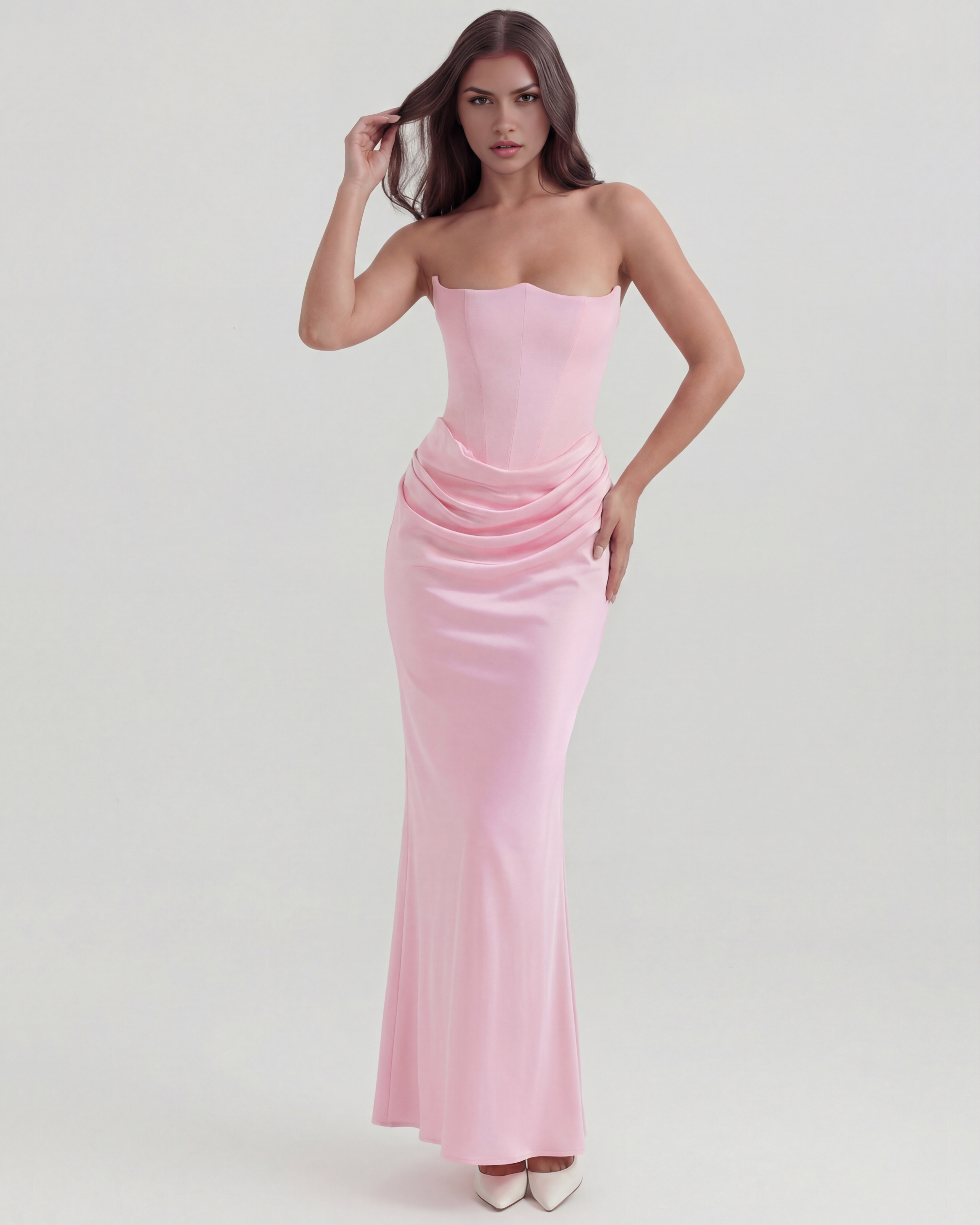 Rosalind Fitted Corset Maxi Evening Dress - Pink