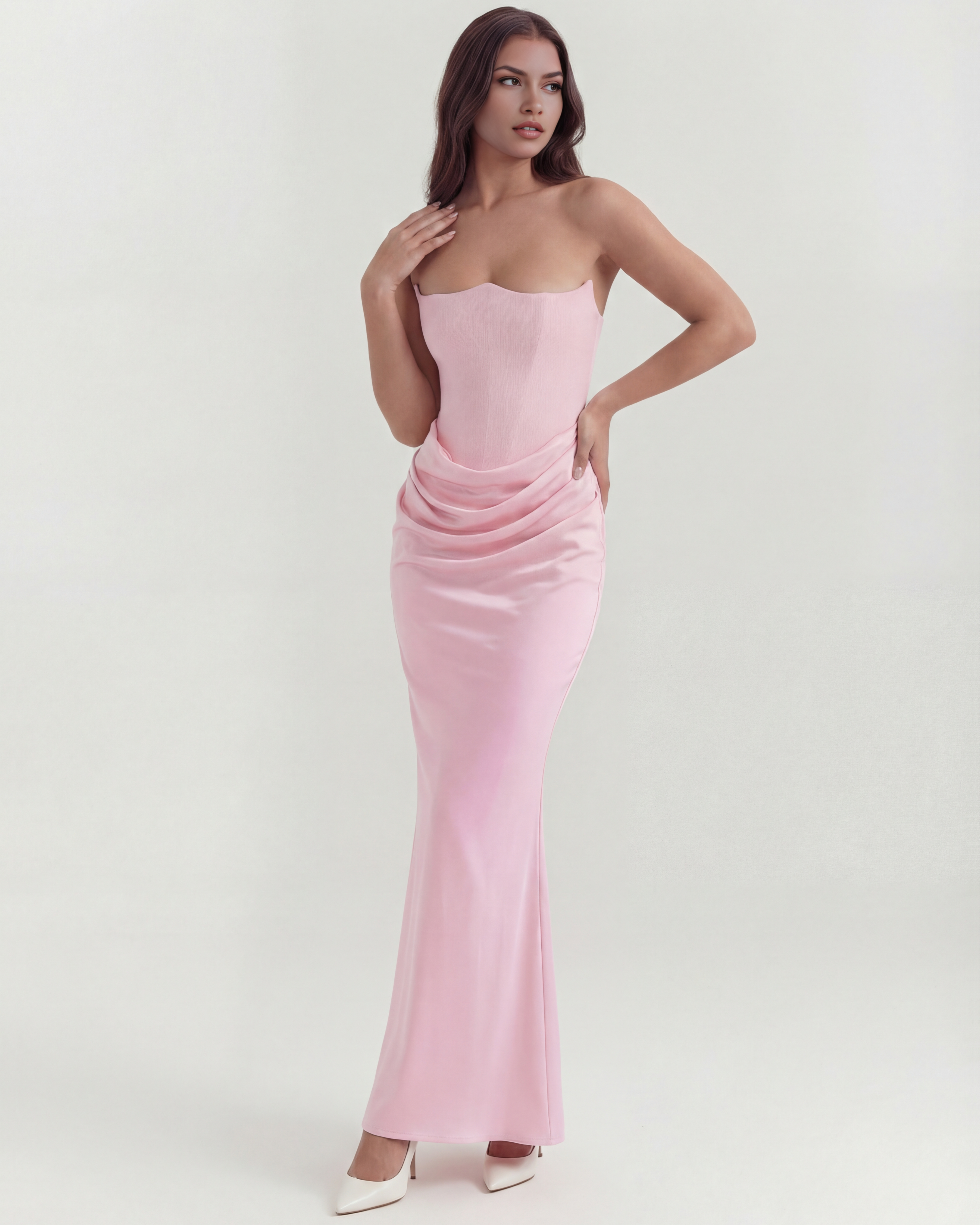 Rosalind Fitted Corset Maxi Evening Dress - Pink
