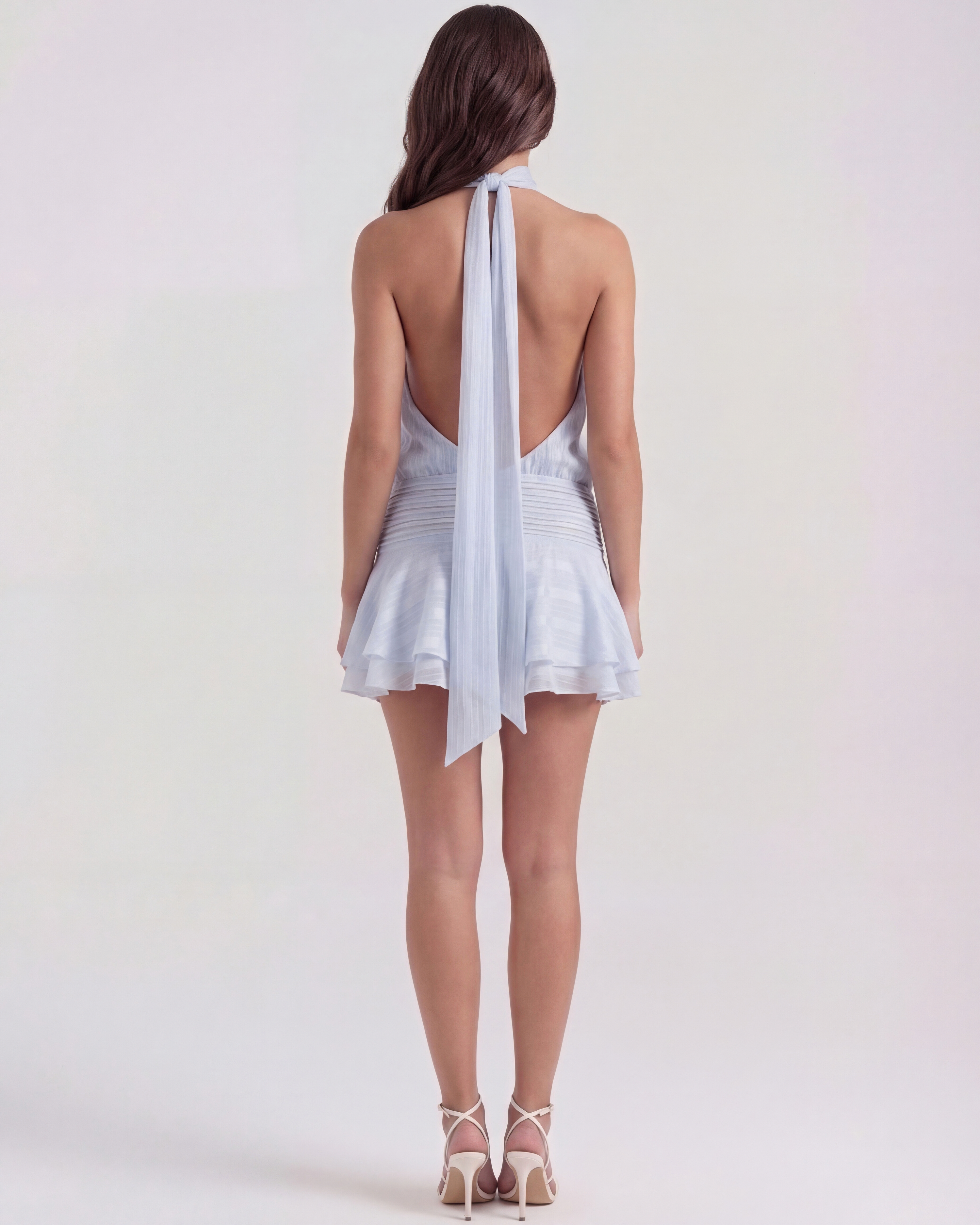 Chiara Tiered Pleated Mini Summer Party Dress - Baby Blue