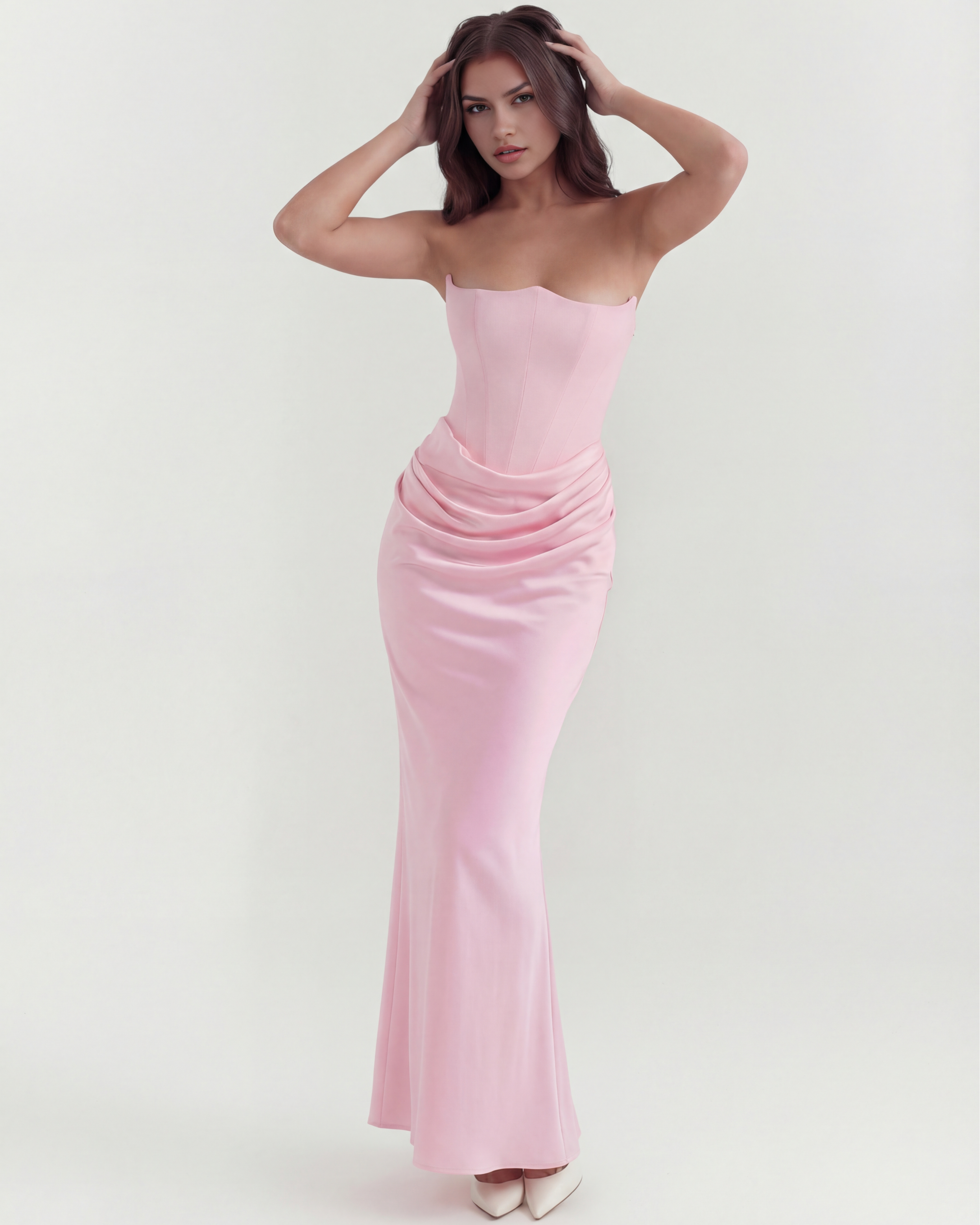 Rosalind Fitted Corset Maxi Evening Dress - Pink