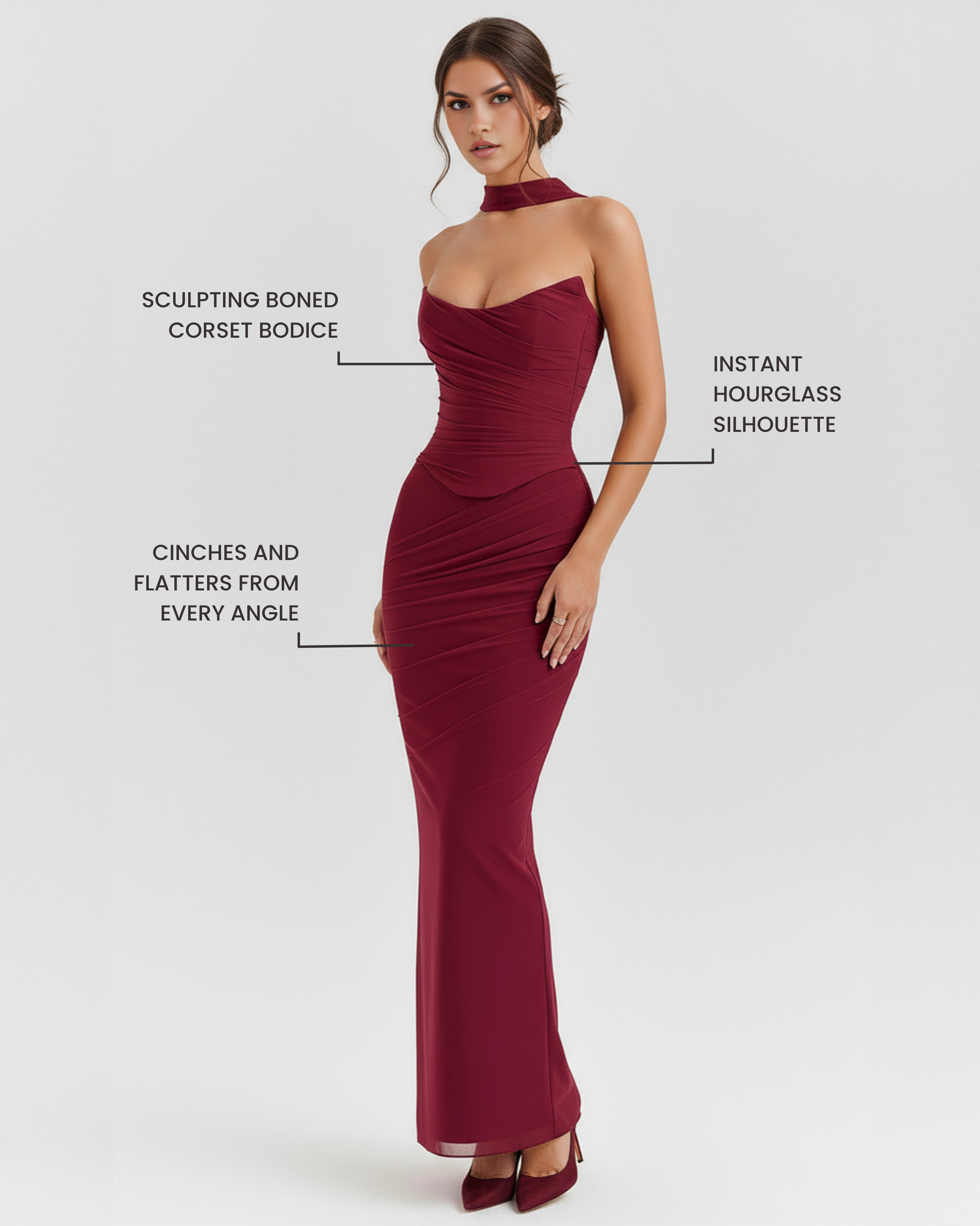 Malu Mesh Ruched Maxi Evening Dress - Black