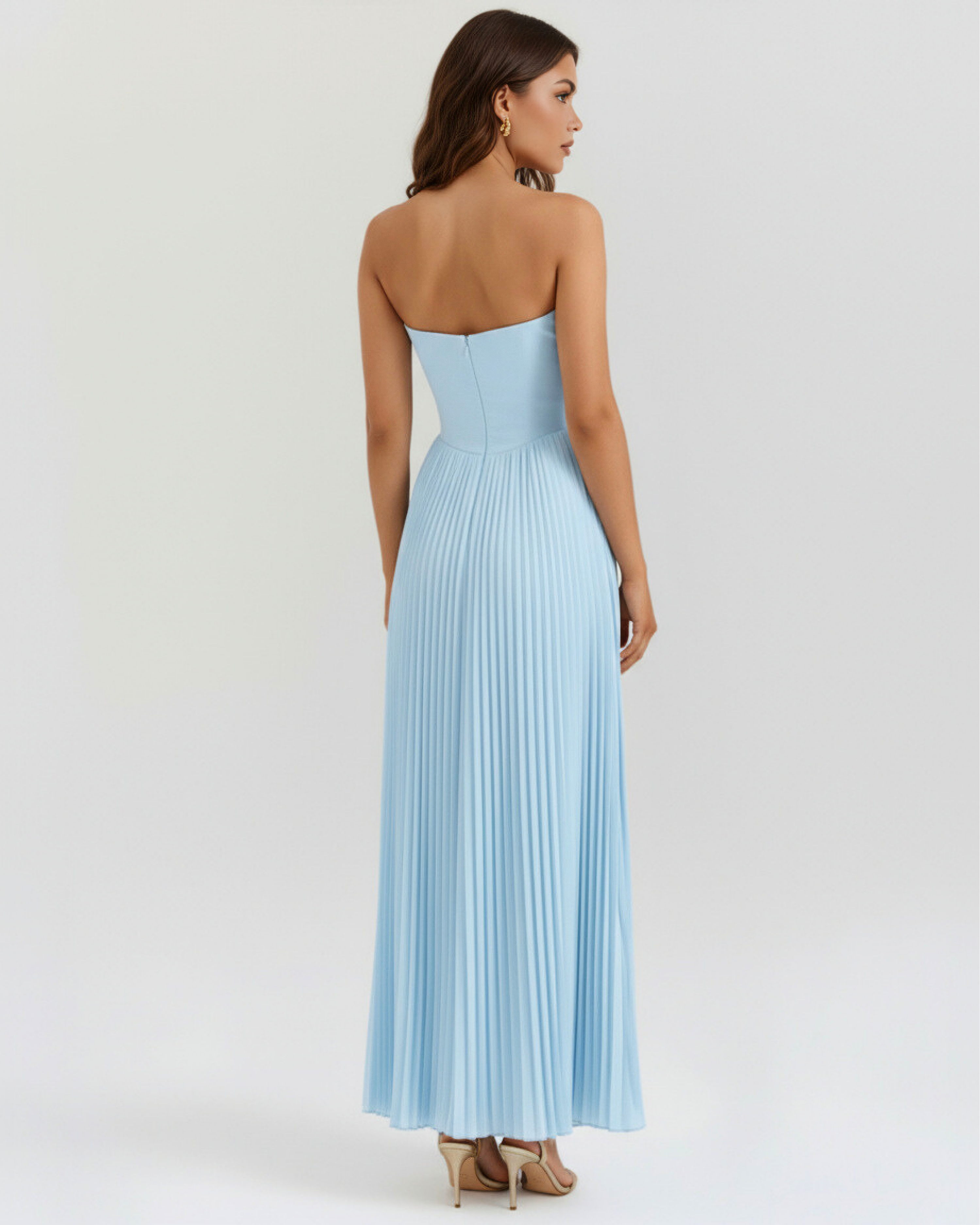 Siena Pleated Strapless Maxi Summer Dress - Ocean Blue