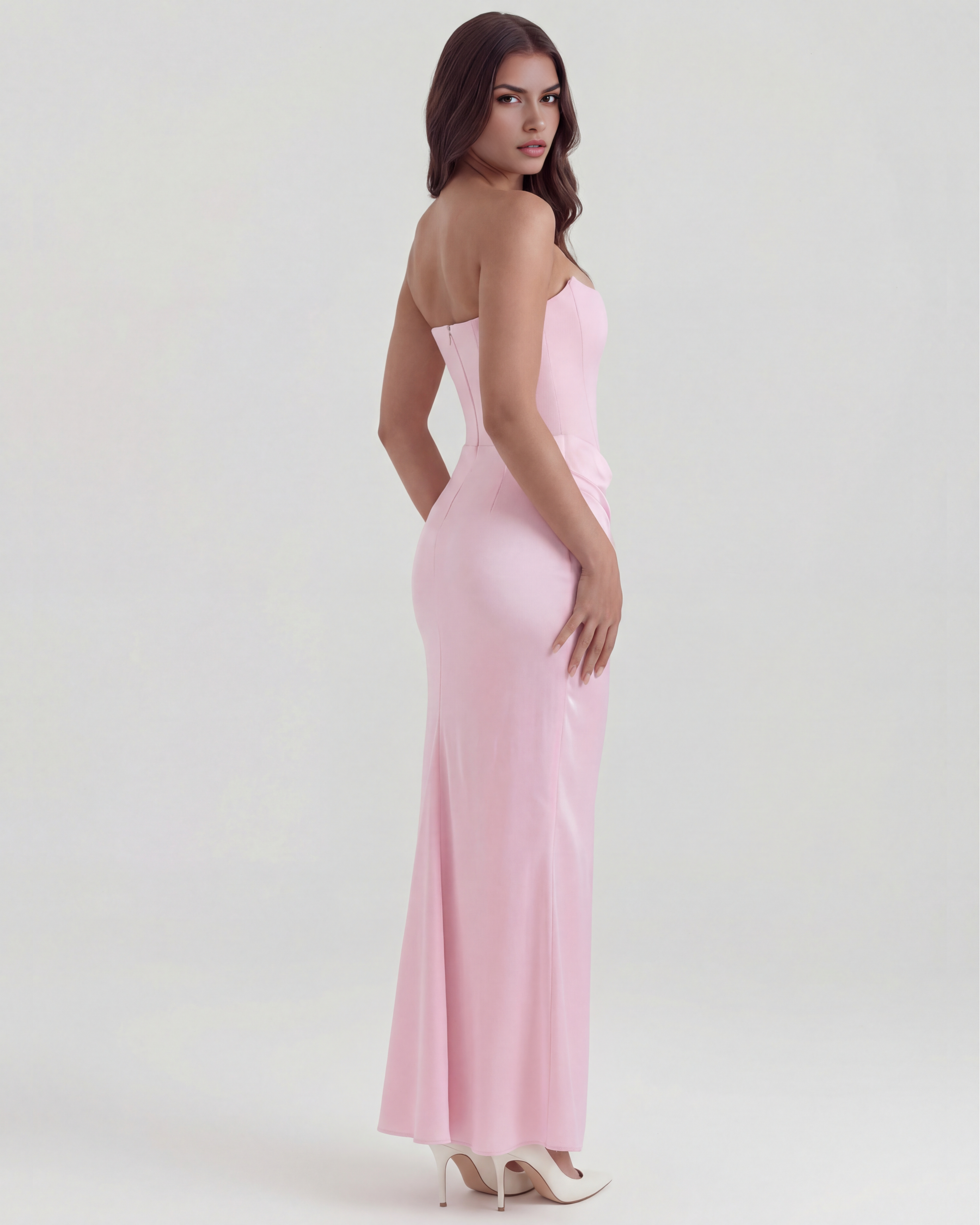Rosalind Fitted Corset Maxi Evening Dress - Pink