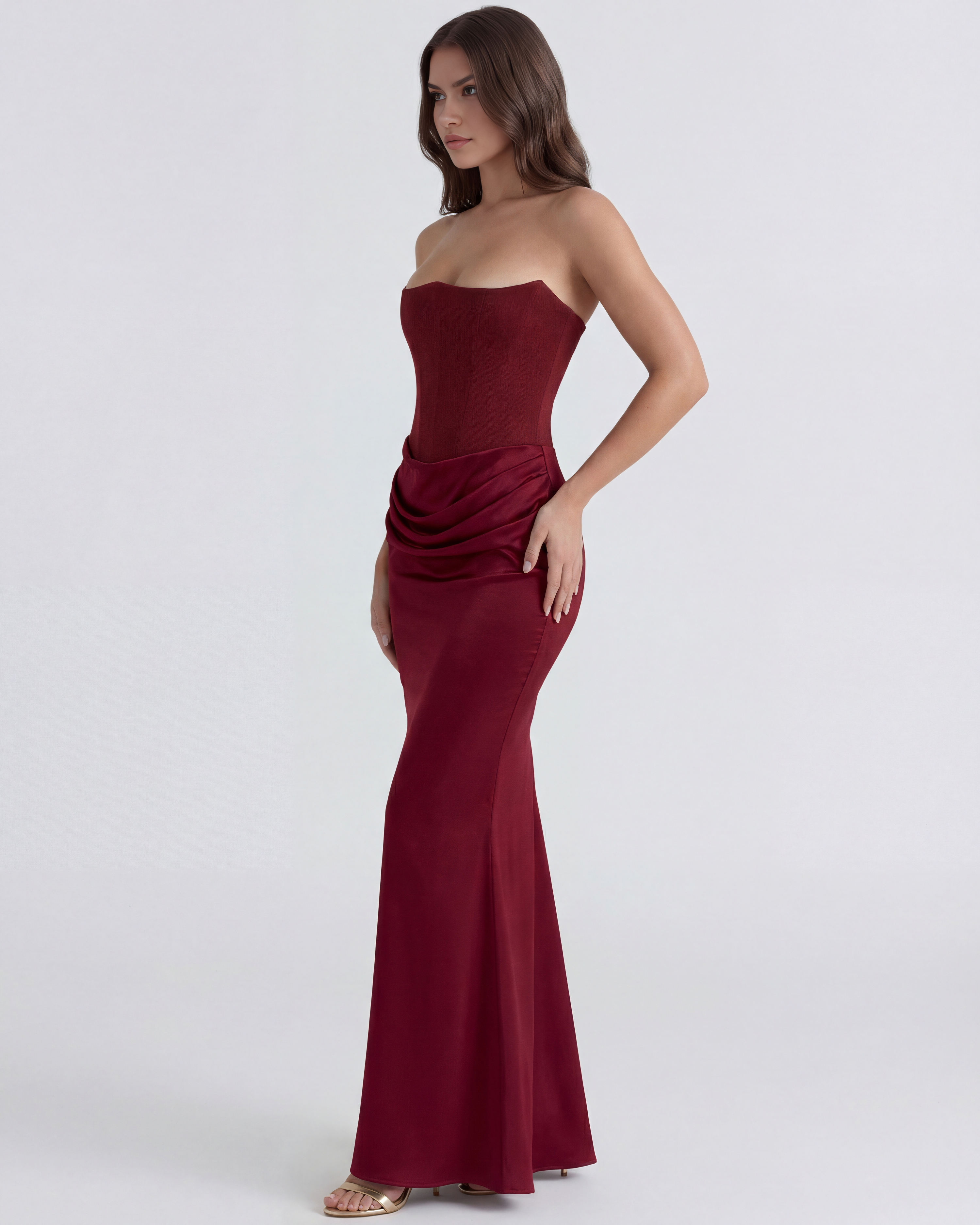 Rosalind Fitted Corset Maxi Evening Dress - Almond