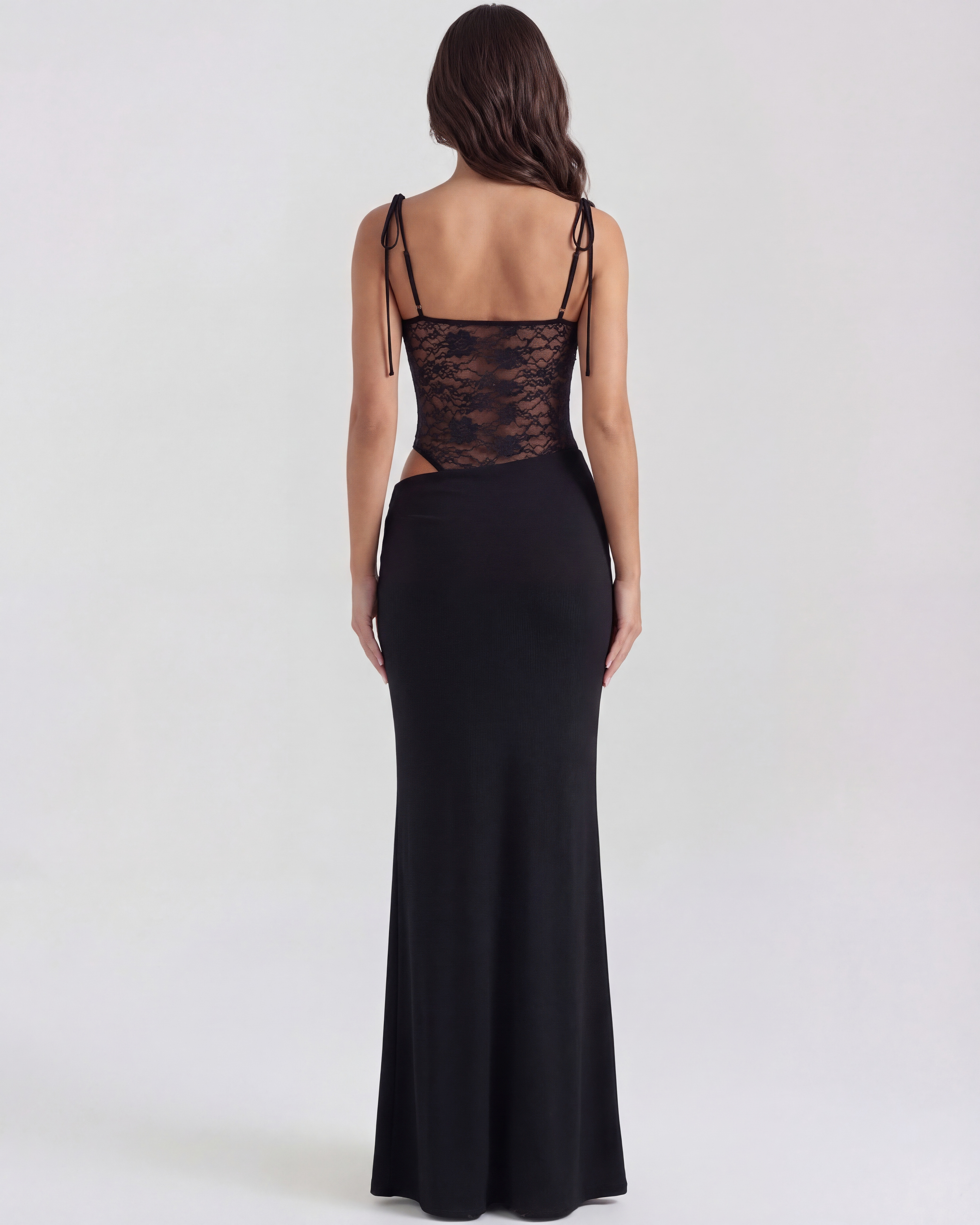Valeria Lace Bodycon Maxi Evening Dress - Black