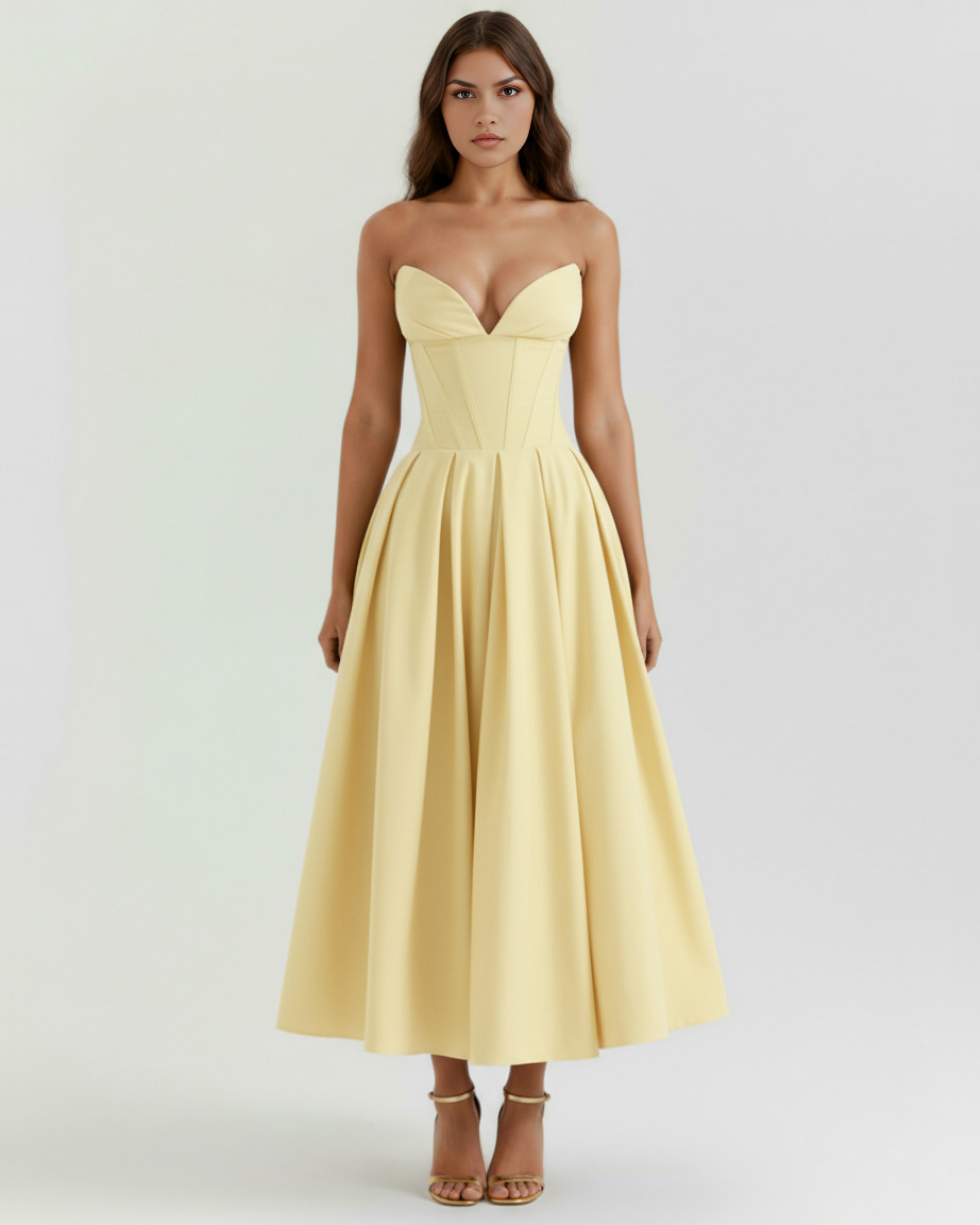 Amalfi Strapless Pleated Midi Wedding Guest Dress - Ivory