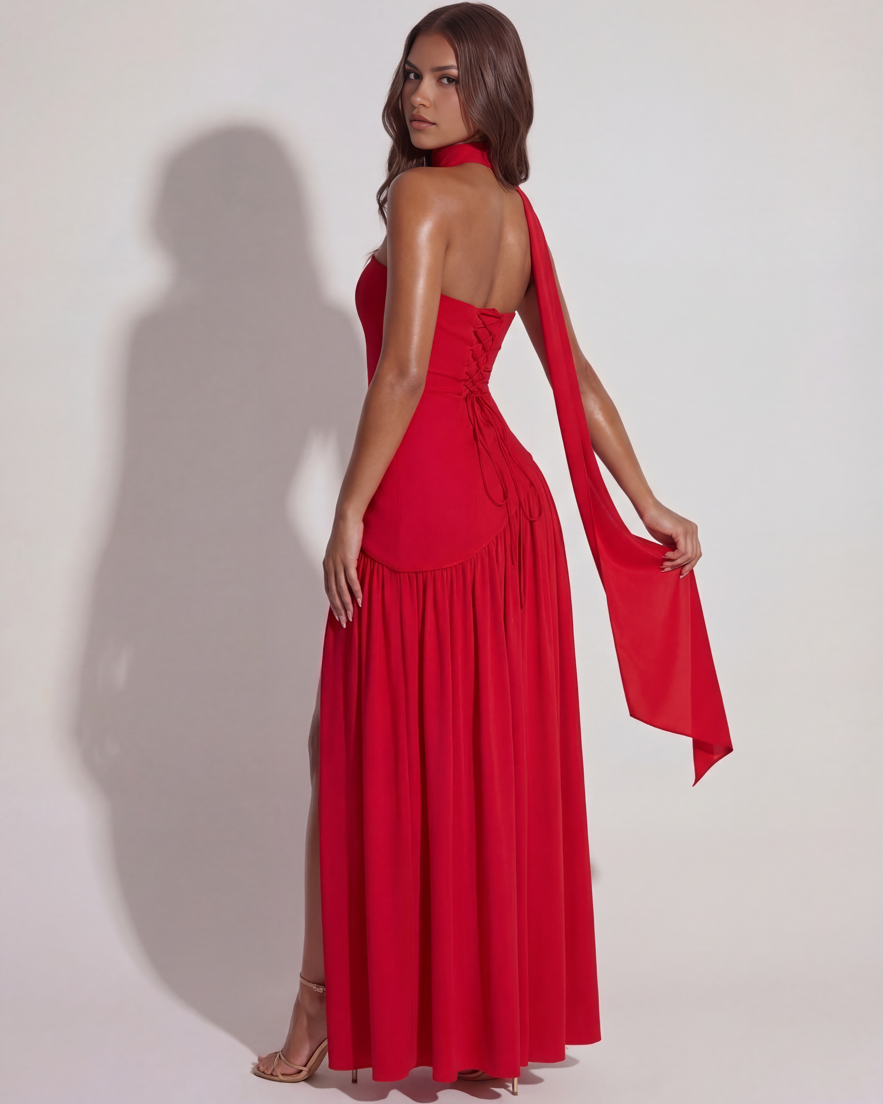 Serena Strapless Fitted Maxi Formal Dress - Red