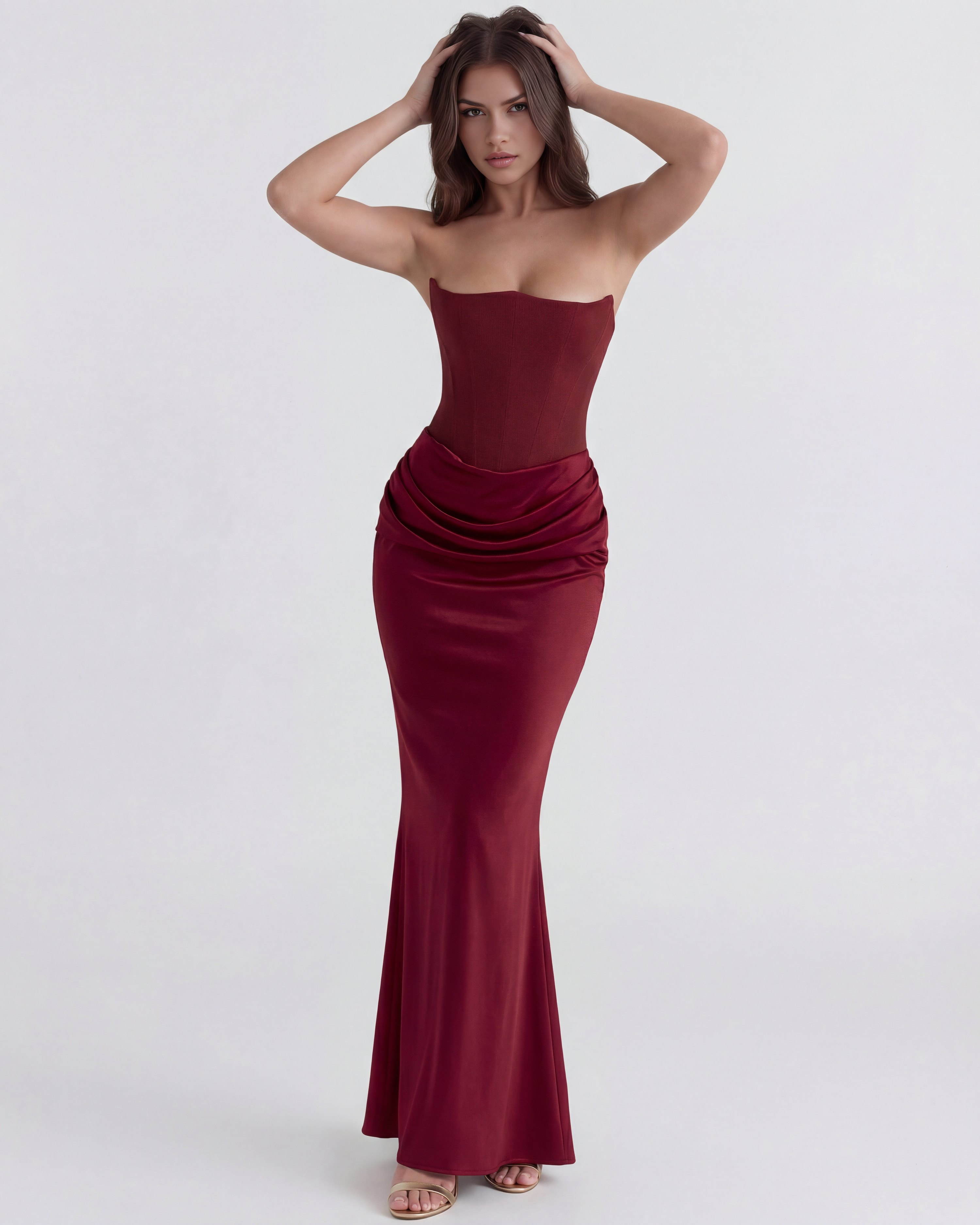 Rosalind Fitted Corset Maxi Evening Dress - Almond