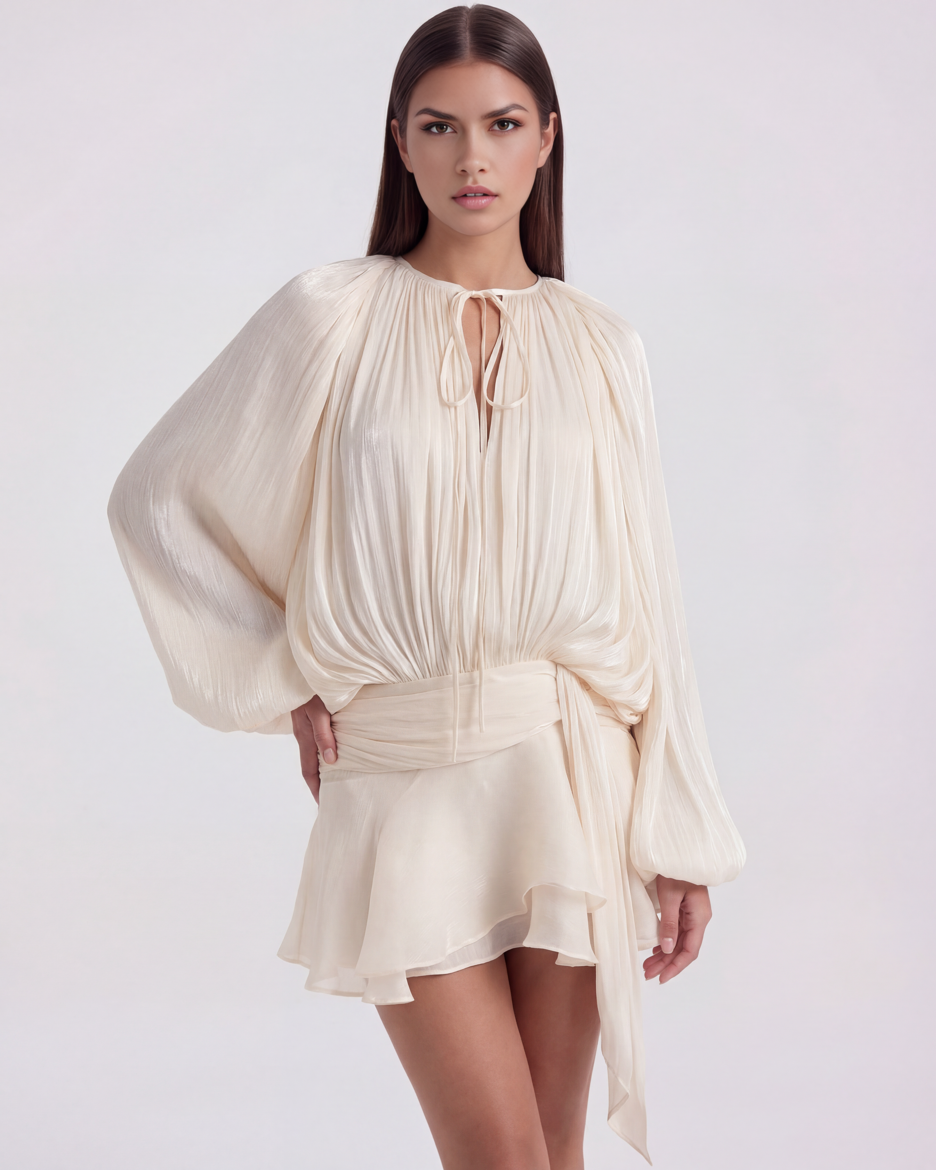 Giovanna Pleated Draped Mini Cocktail Dress - Pearl
