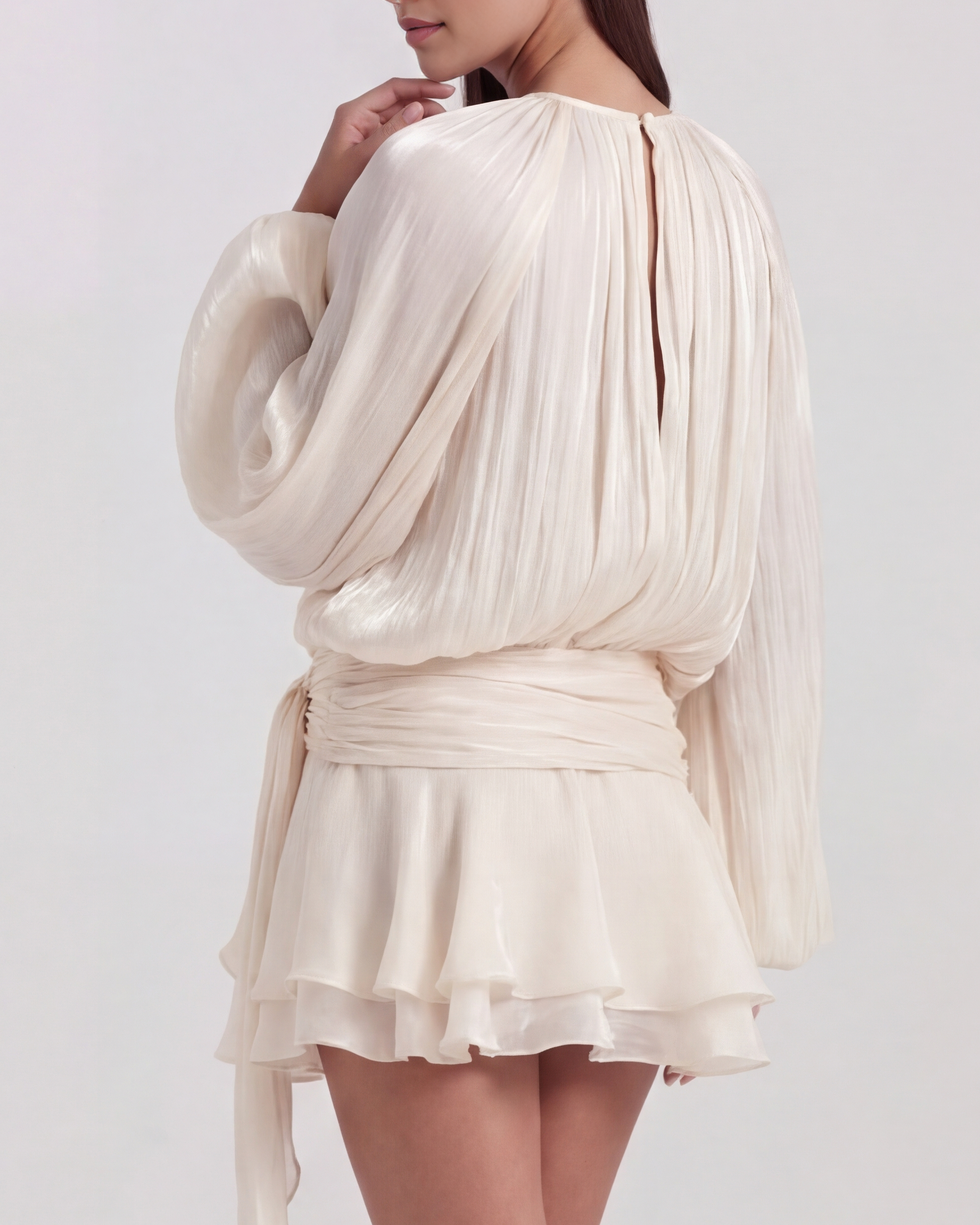 Giovanna Pleated Draped Mini Cocktail Dress - Pearl