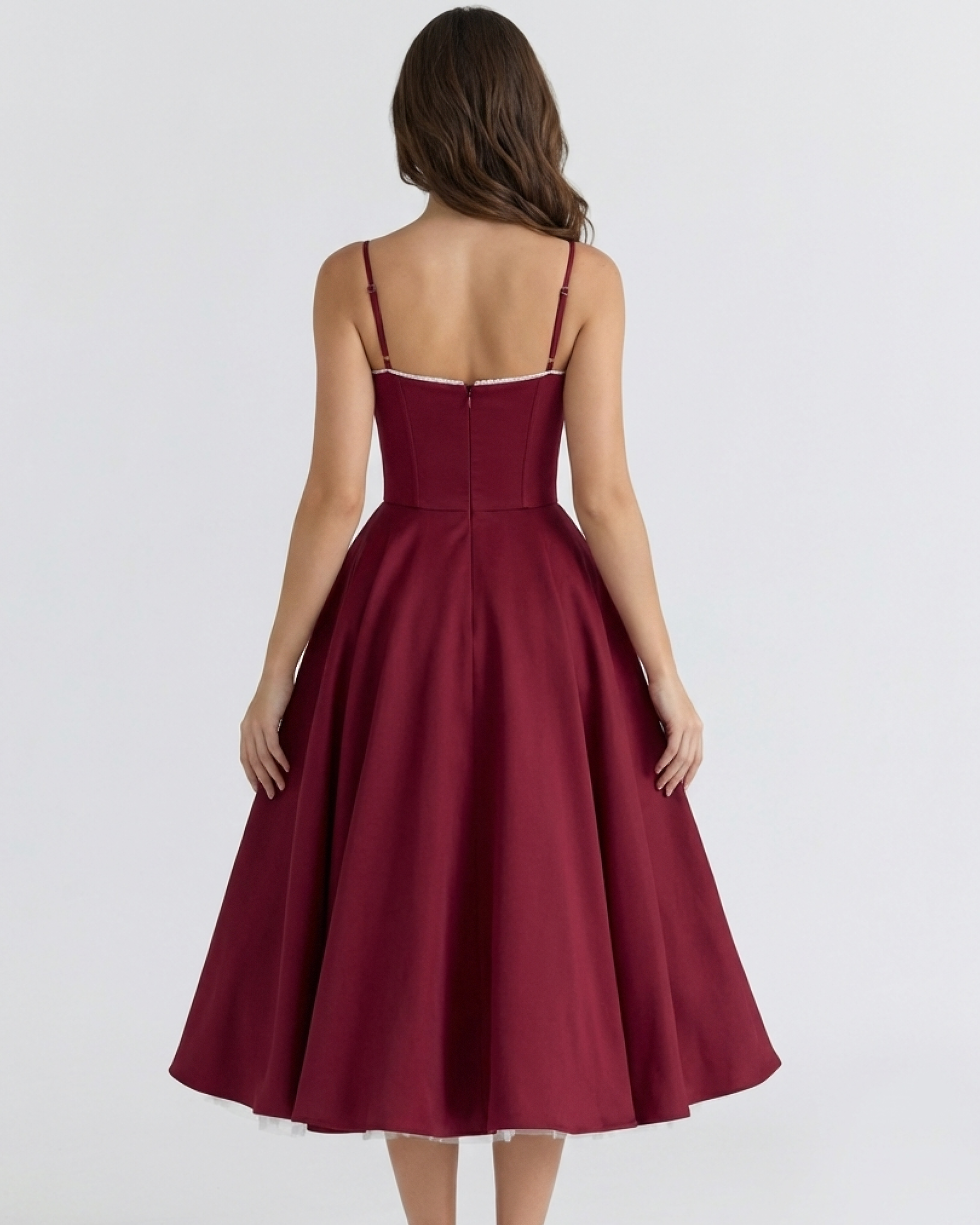 Selene Satin Mesh Midi Wedding Guest Dress - Blush