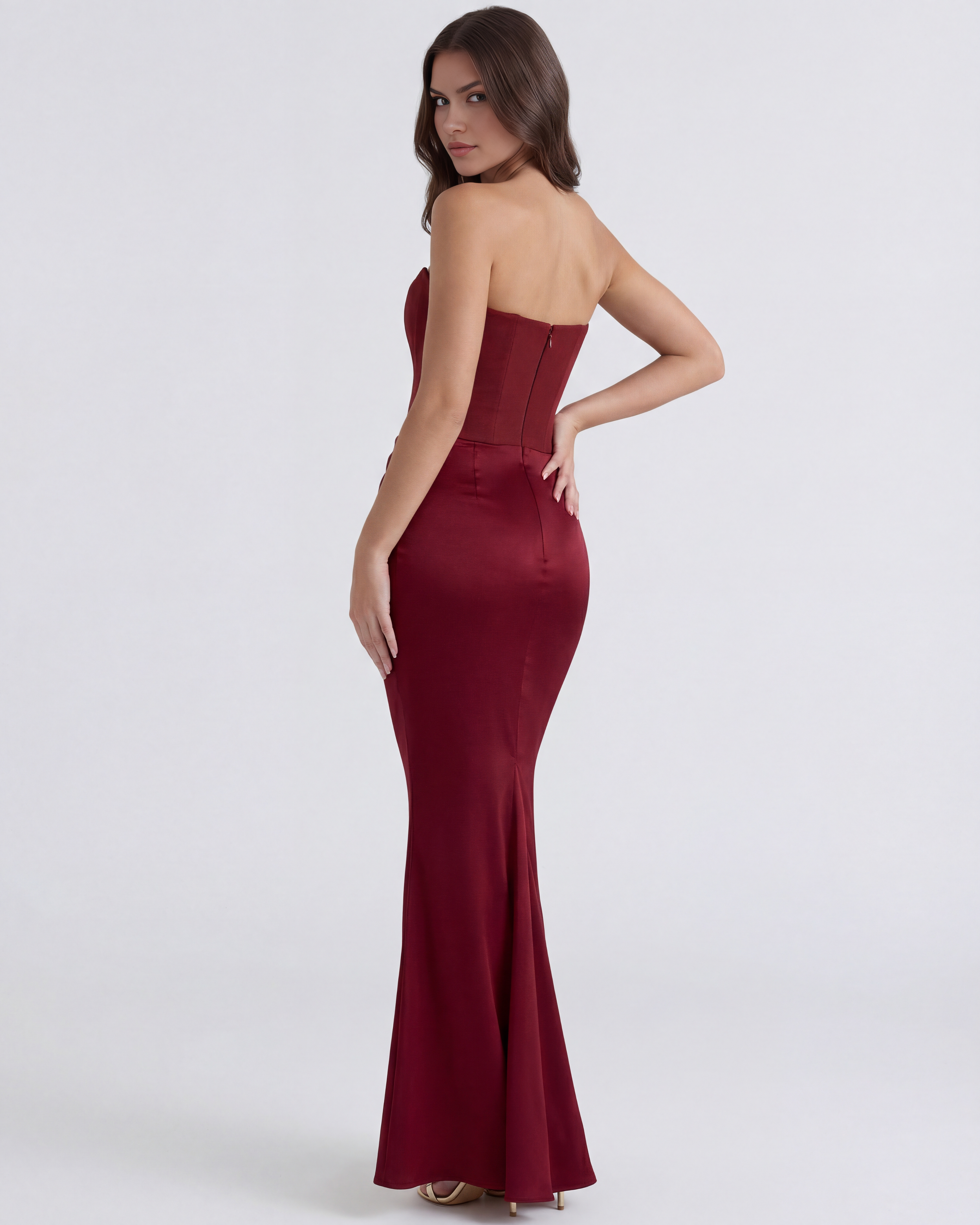 Rosalind Fitted Corset Maxi Evening Dress - Almond