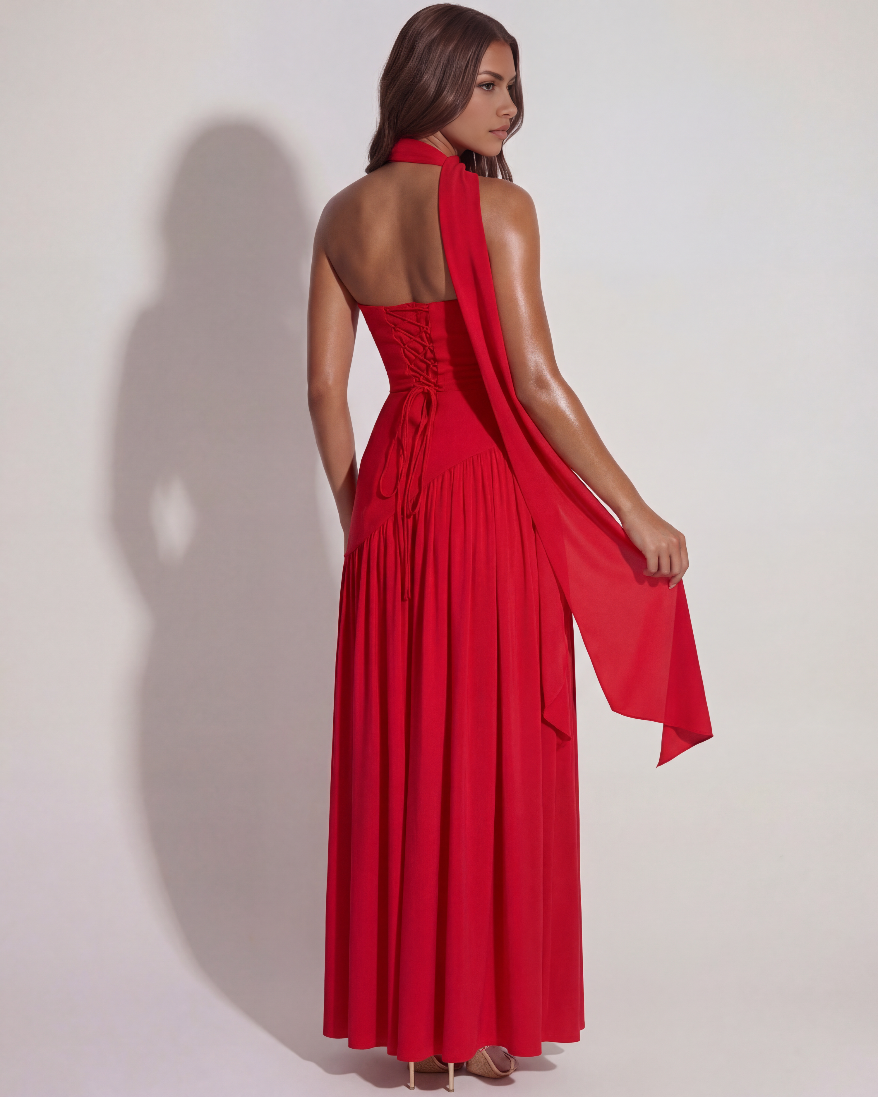 Serena Strapless Fitted Maxi Formal Dress - Red
