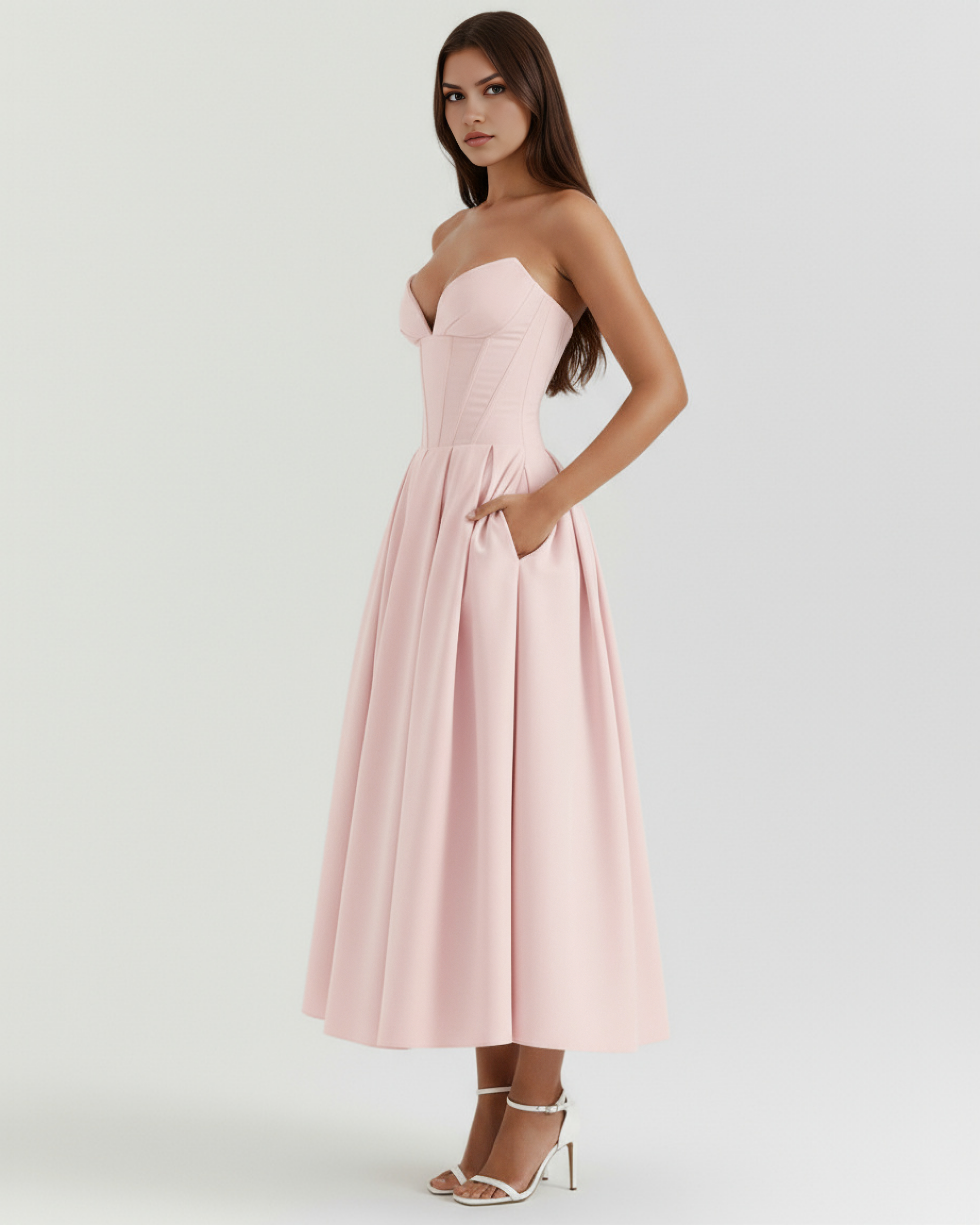 Amalfi Strapless Voluminous Maxi Wedding Guest Dress - White