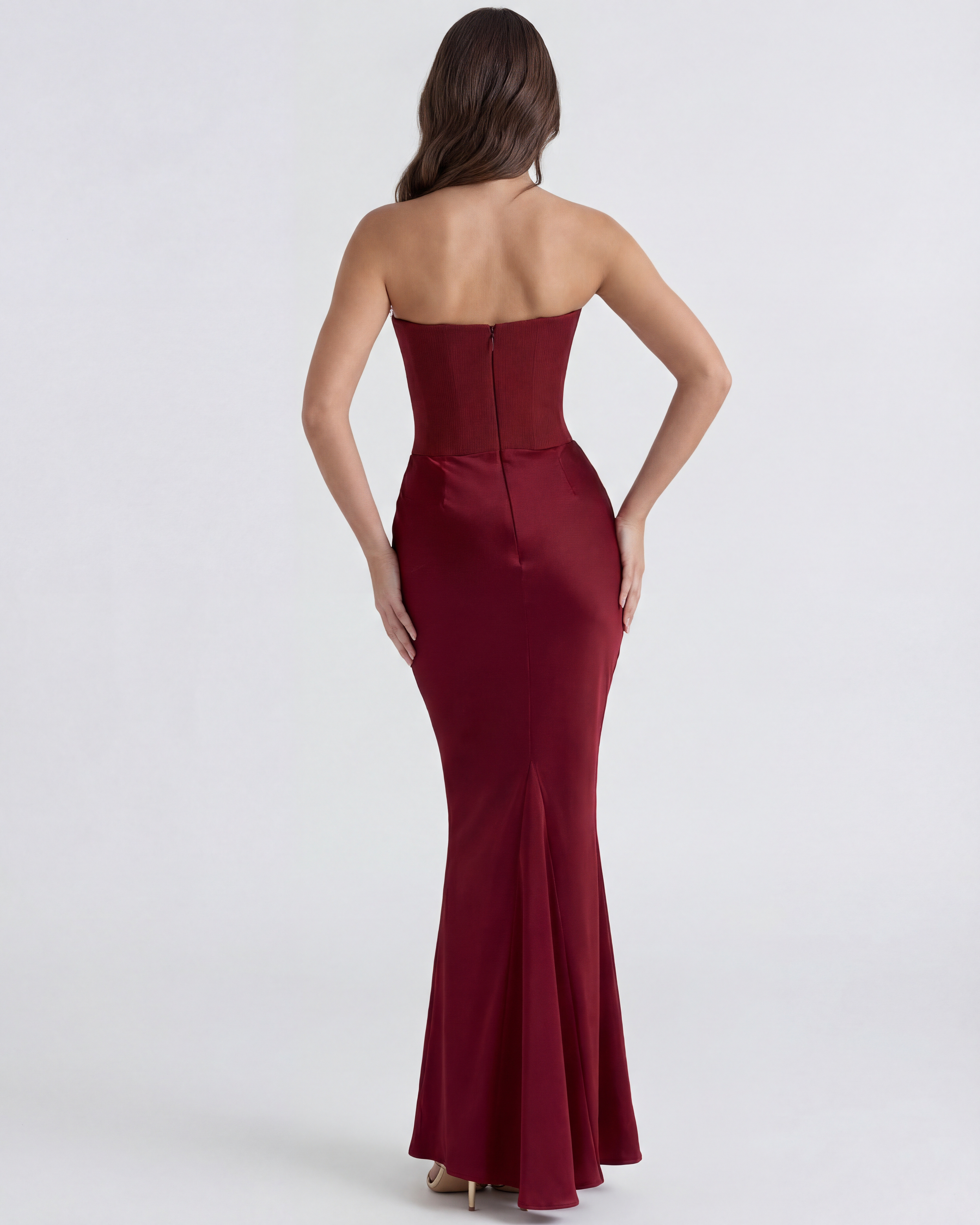 Rosalind Fitted Corset Maxi Evening Dress - Almond
