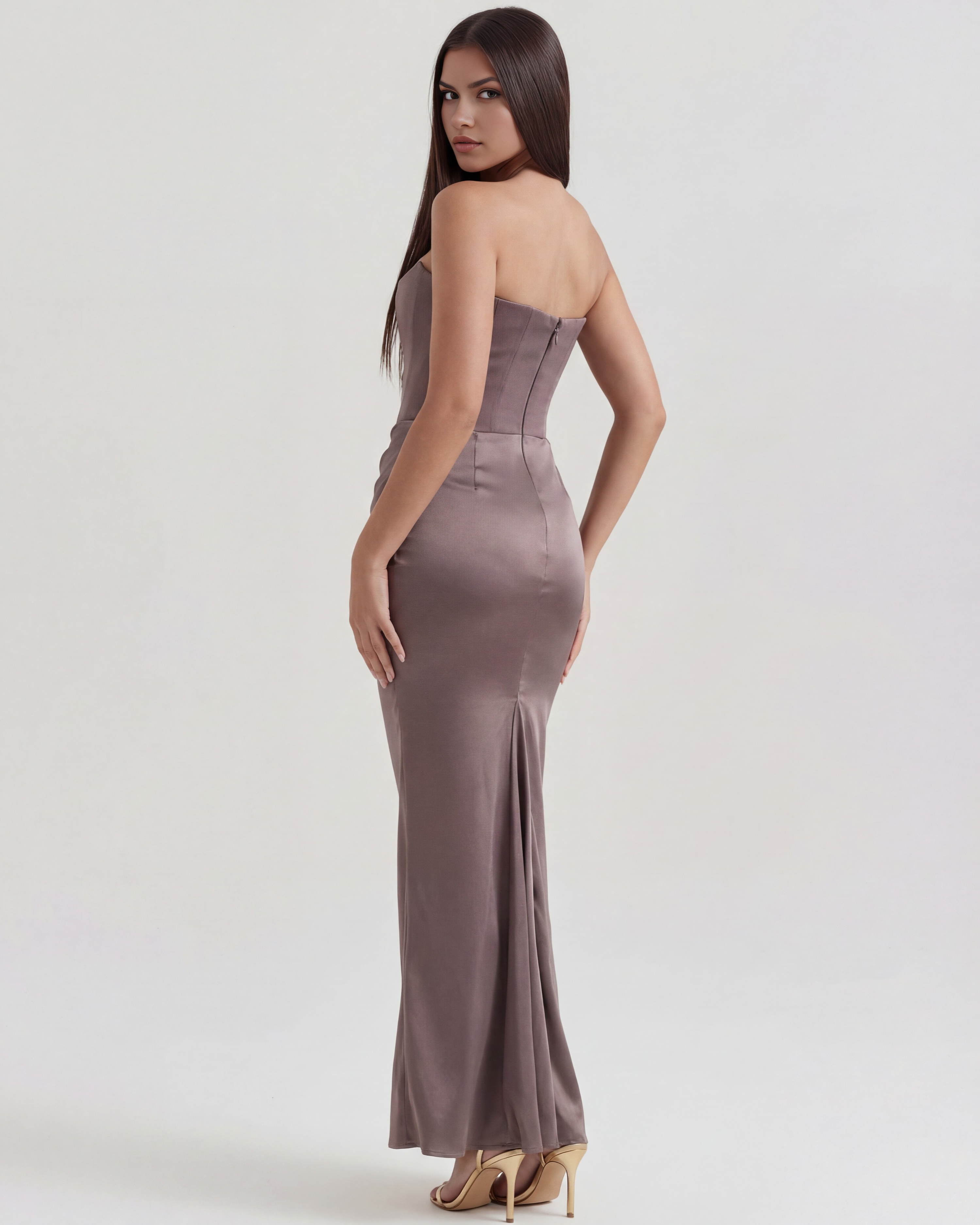 Rosalind Fitted Corset Maxi Evening Dress - Almond