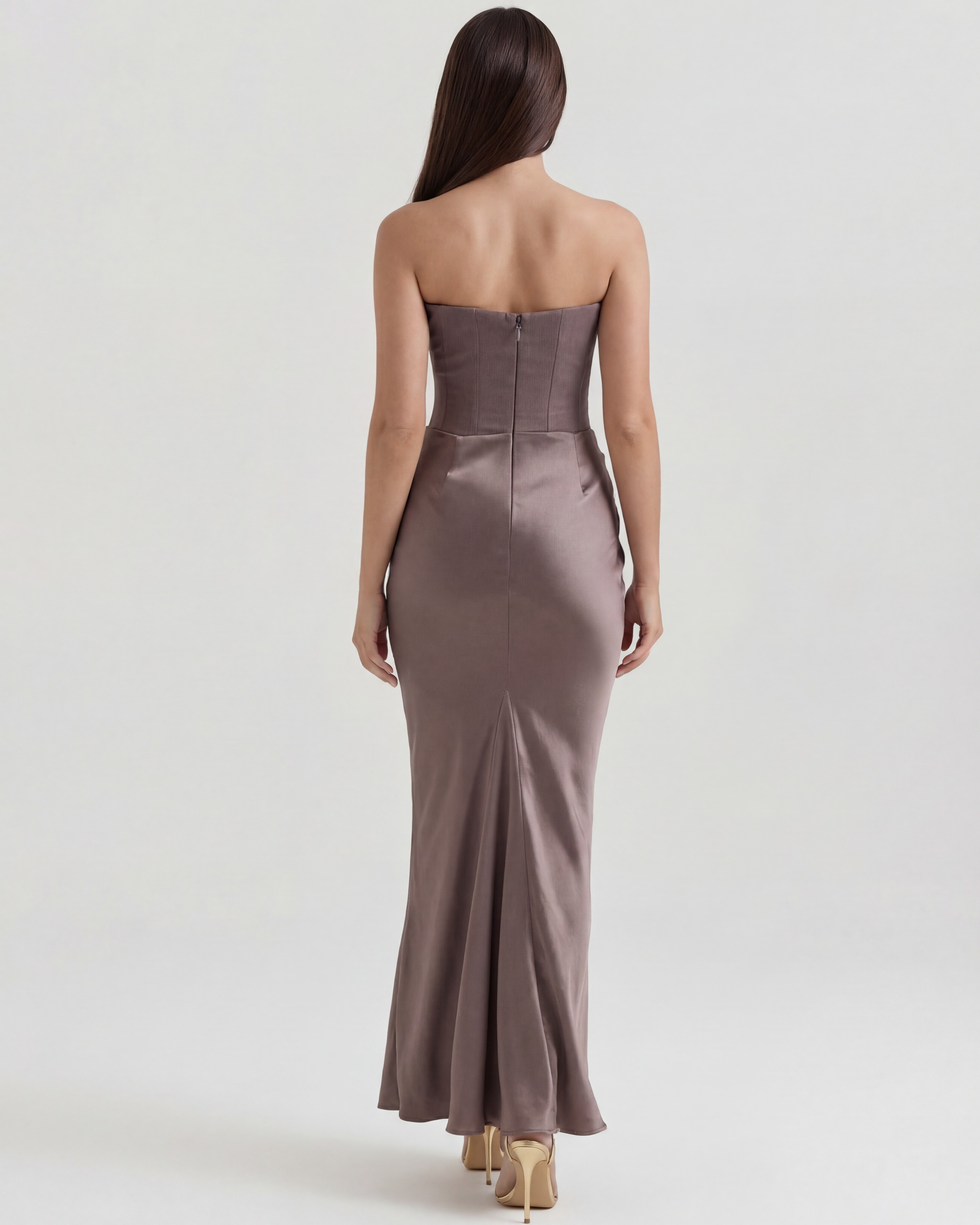 Rosalind Fitted Corset Maxi Evening Dress - Almond
