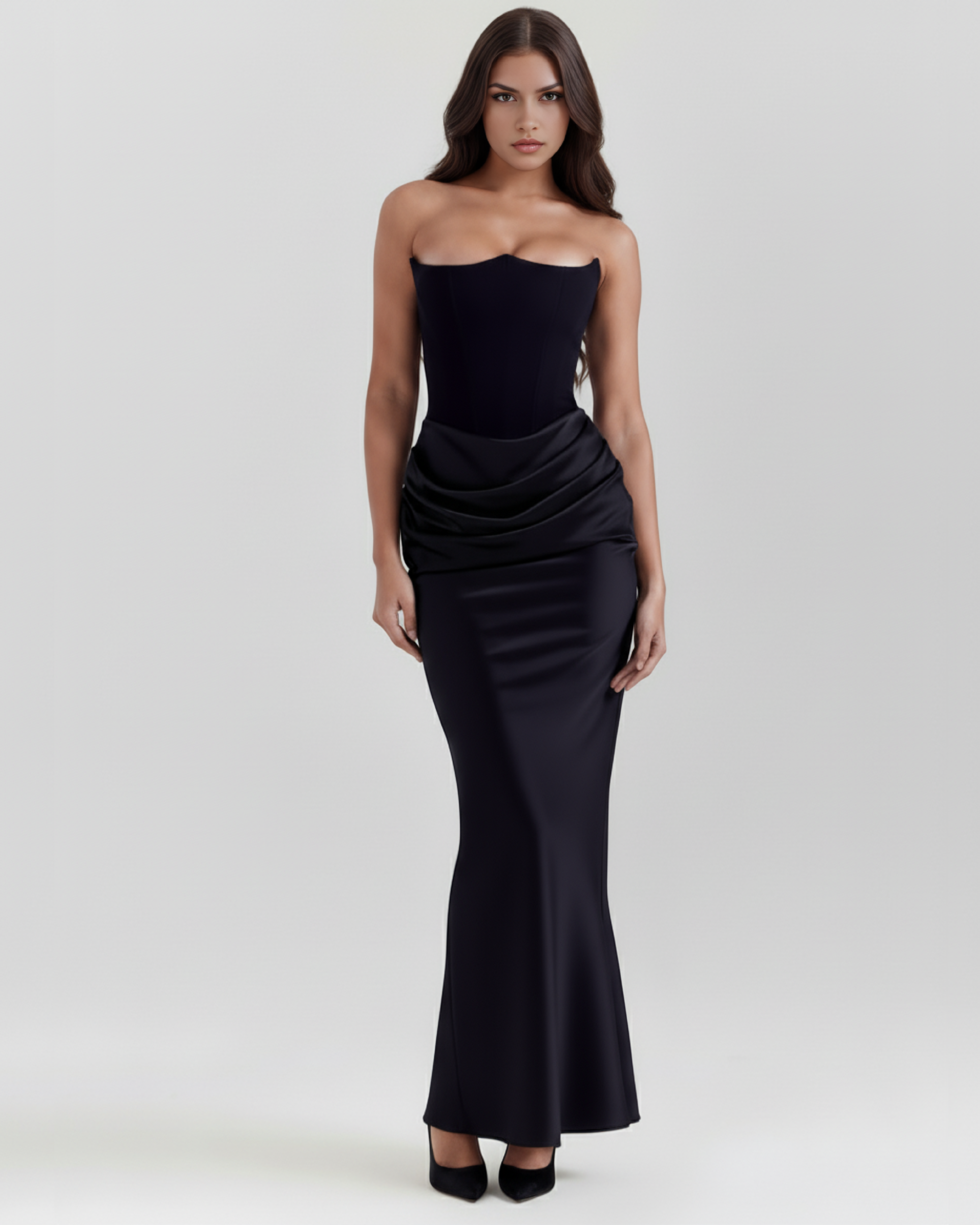Rosalind Fitted Corset Maxi Evening Dress - Almond