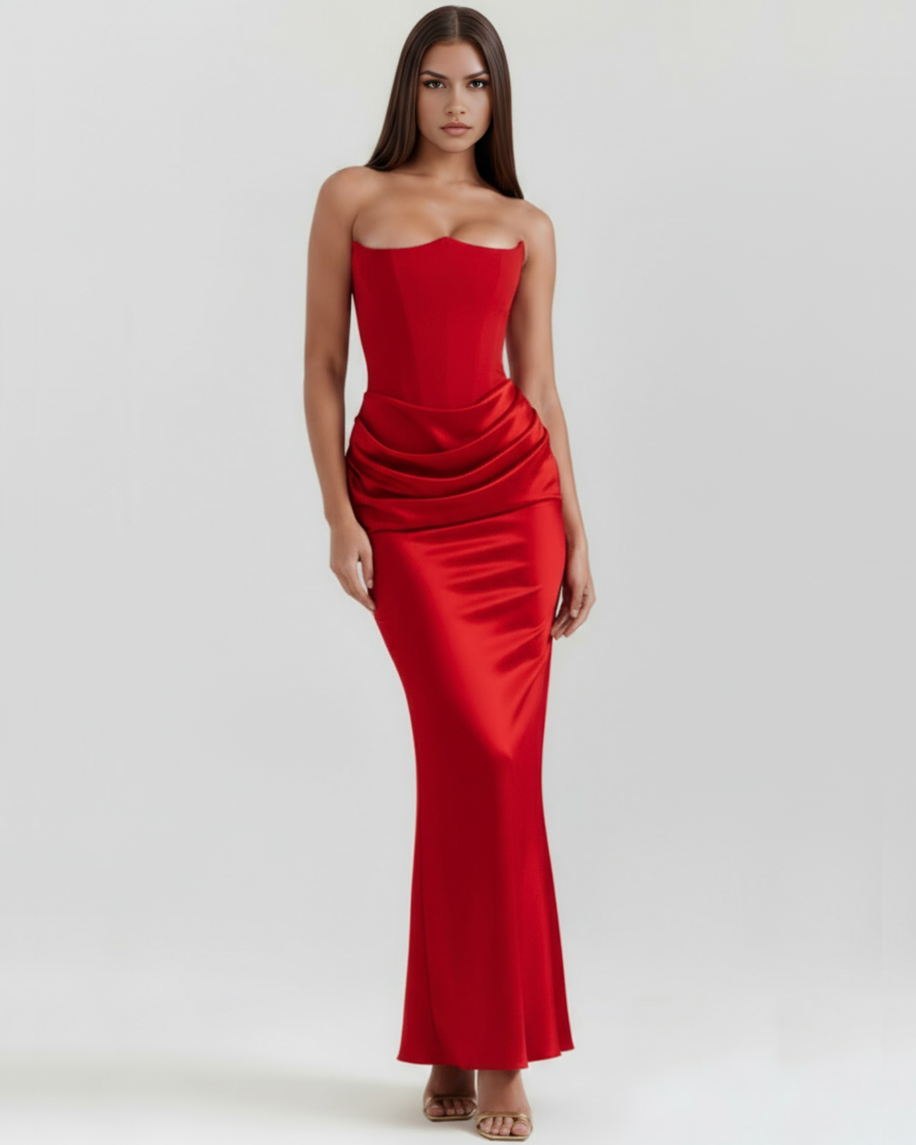 Rosalind Fitted Corset Maxi Evening Dress - Almond