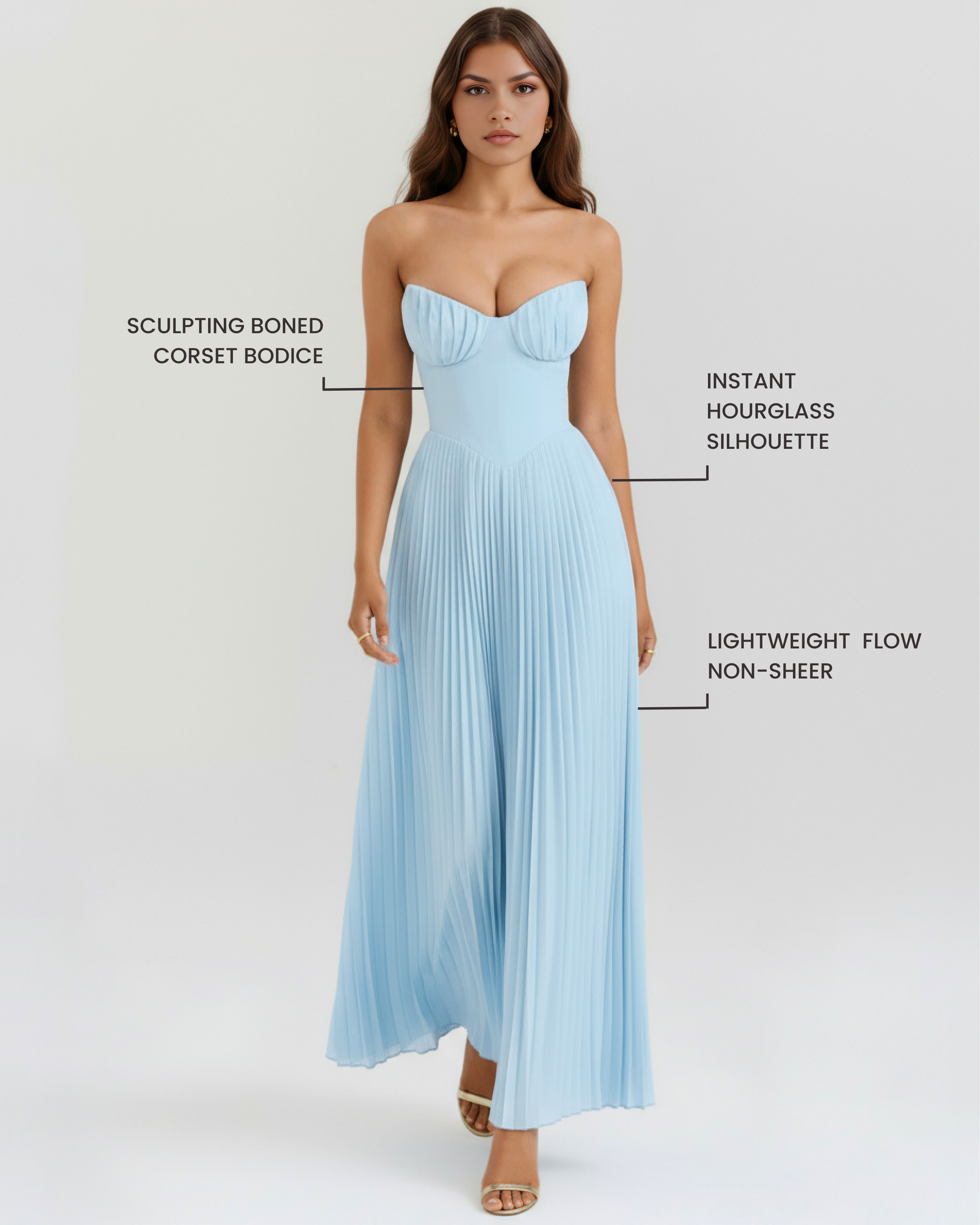 Siena Pleated Strapless Maxi Summer Dress - Ocean Blue