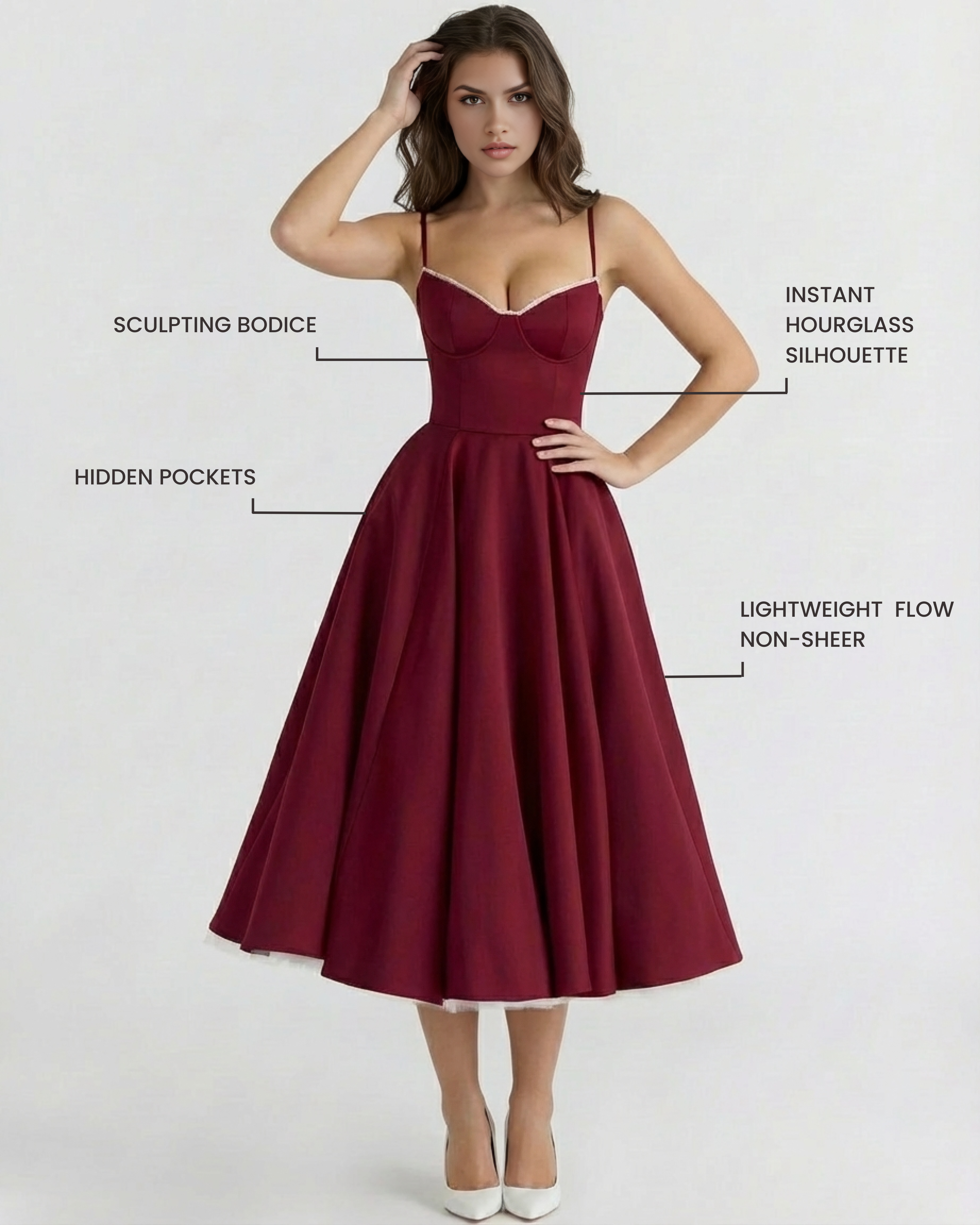 Selene Satin Mesh Midi Wedding Guest Dress - Blush