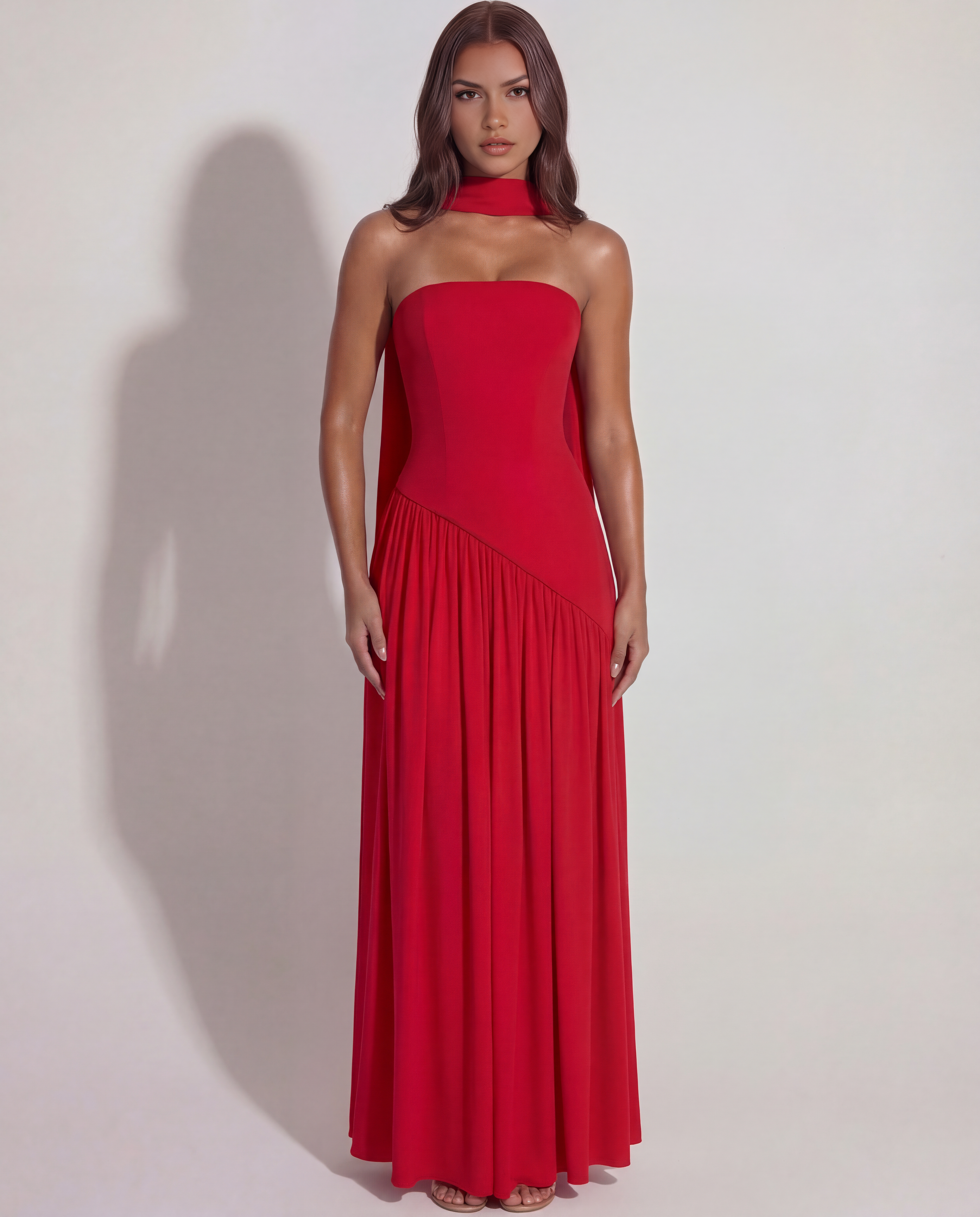 Serena Strapless Fitted Maxi Formal Dress - Red