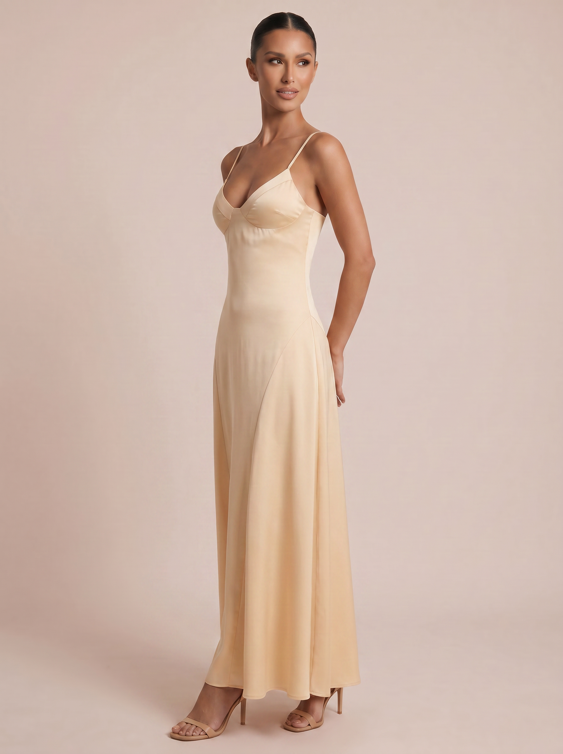 Arrieta Spaghetti Strap Satin V Neck Maxi Dress