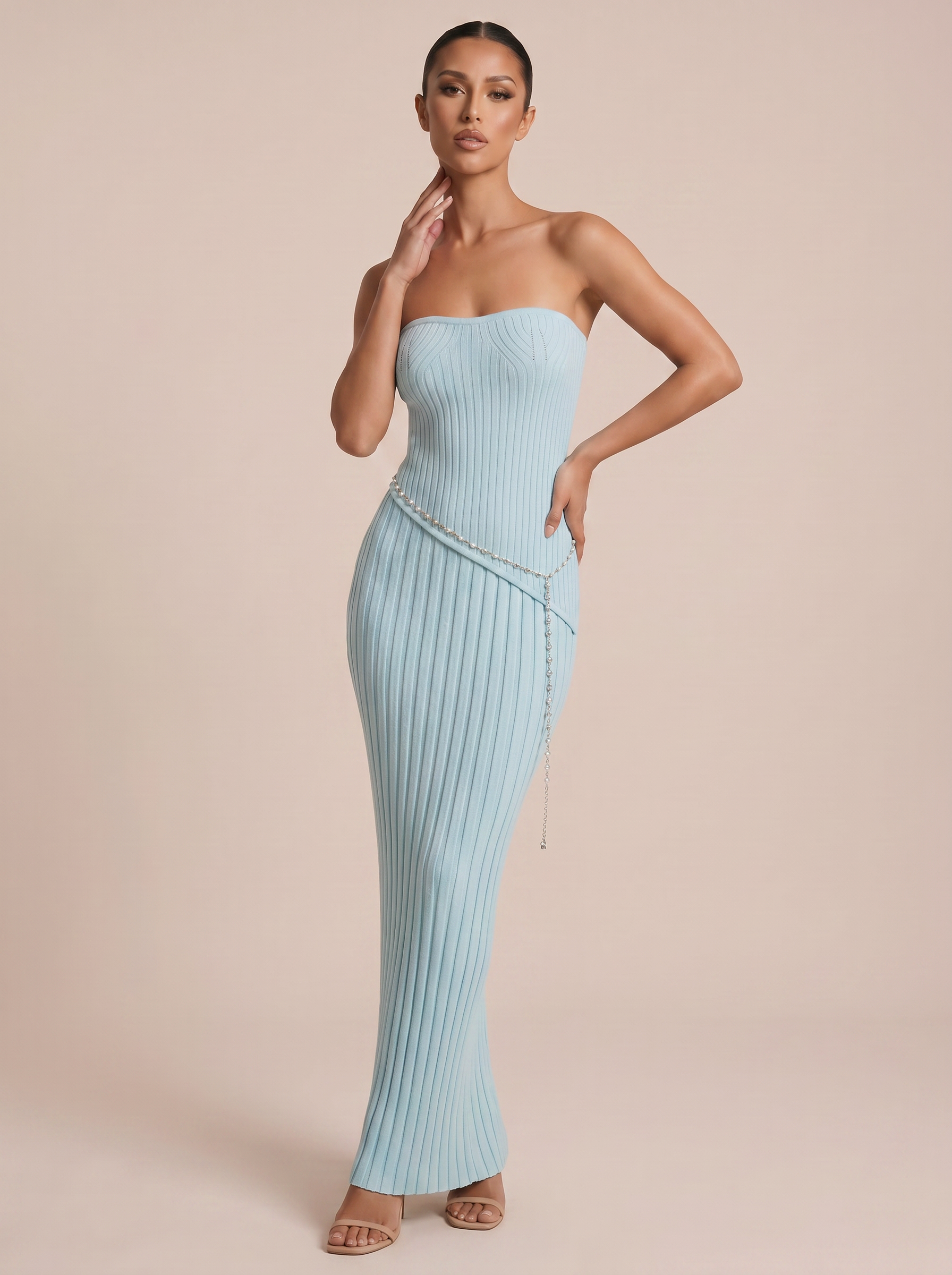Penelope Elegant Knitted Strapless Maxi Dress