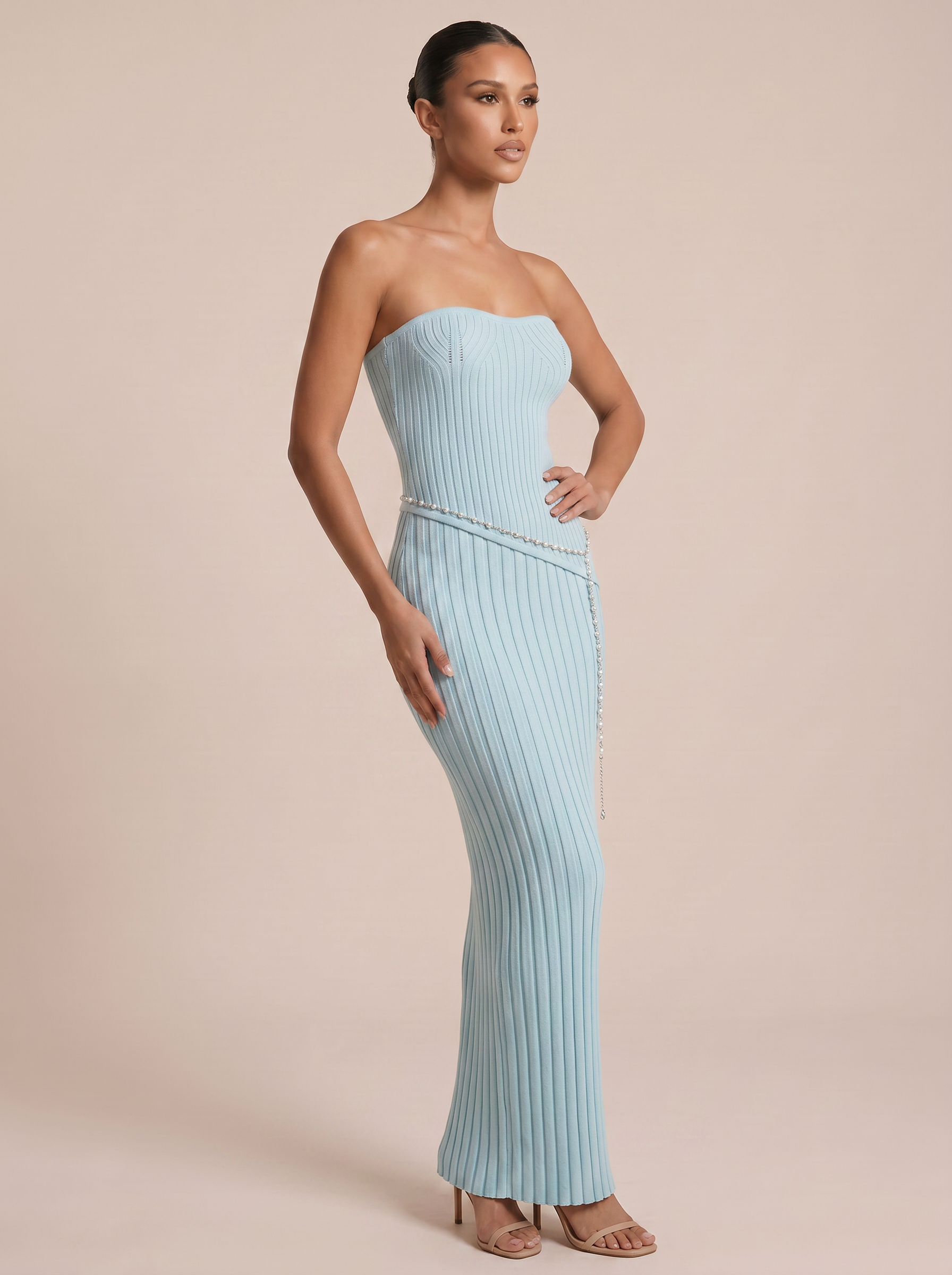 Penelope Elegant Knitted Strapless Maxi Dress