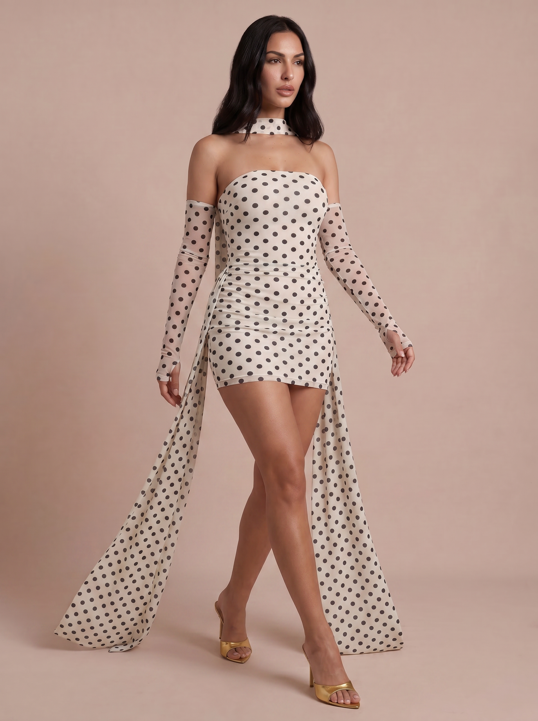 Salma Polka Dot Sleeve Scarf Mini Dress