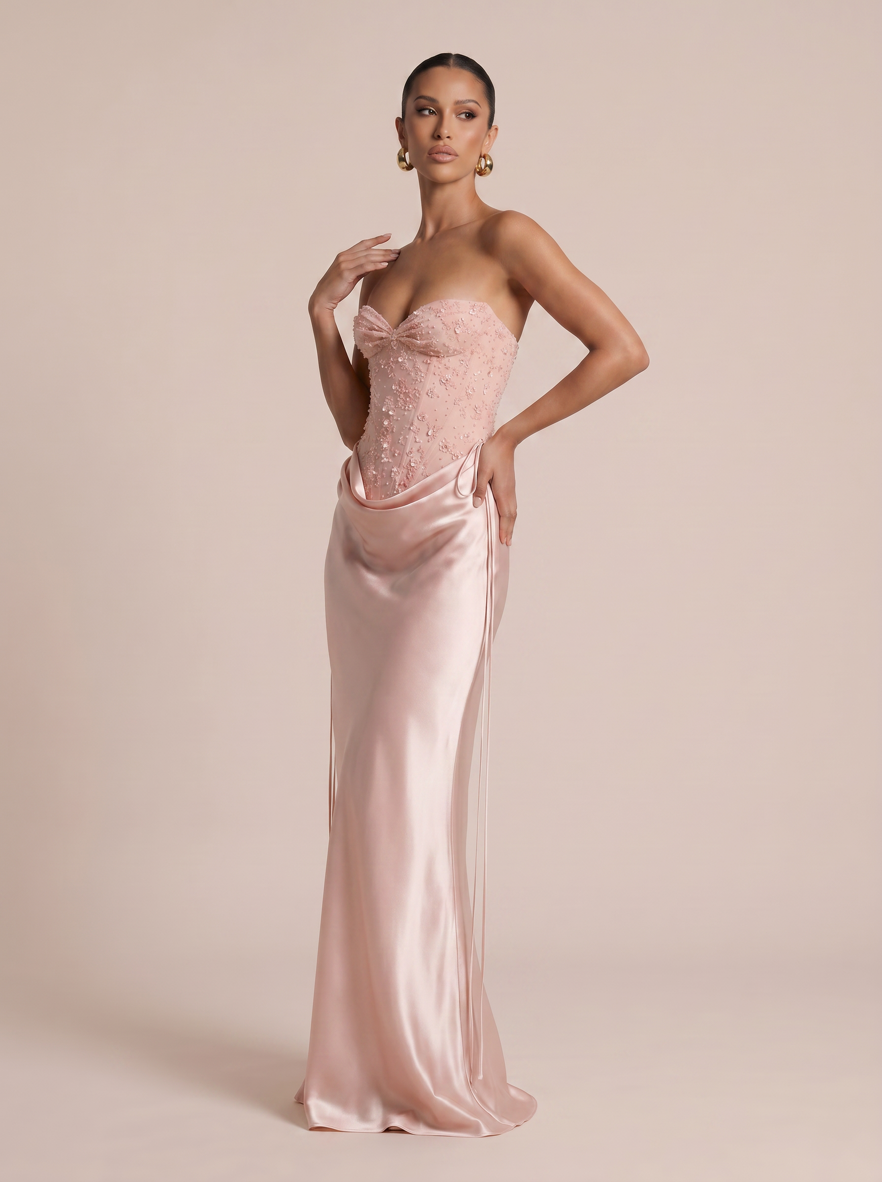 Aviva Pink Sequin Strapless Corset Maxi Dress