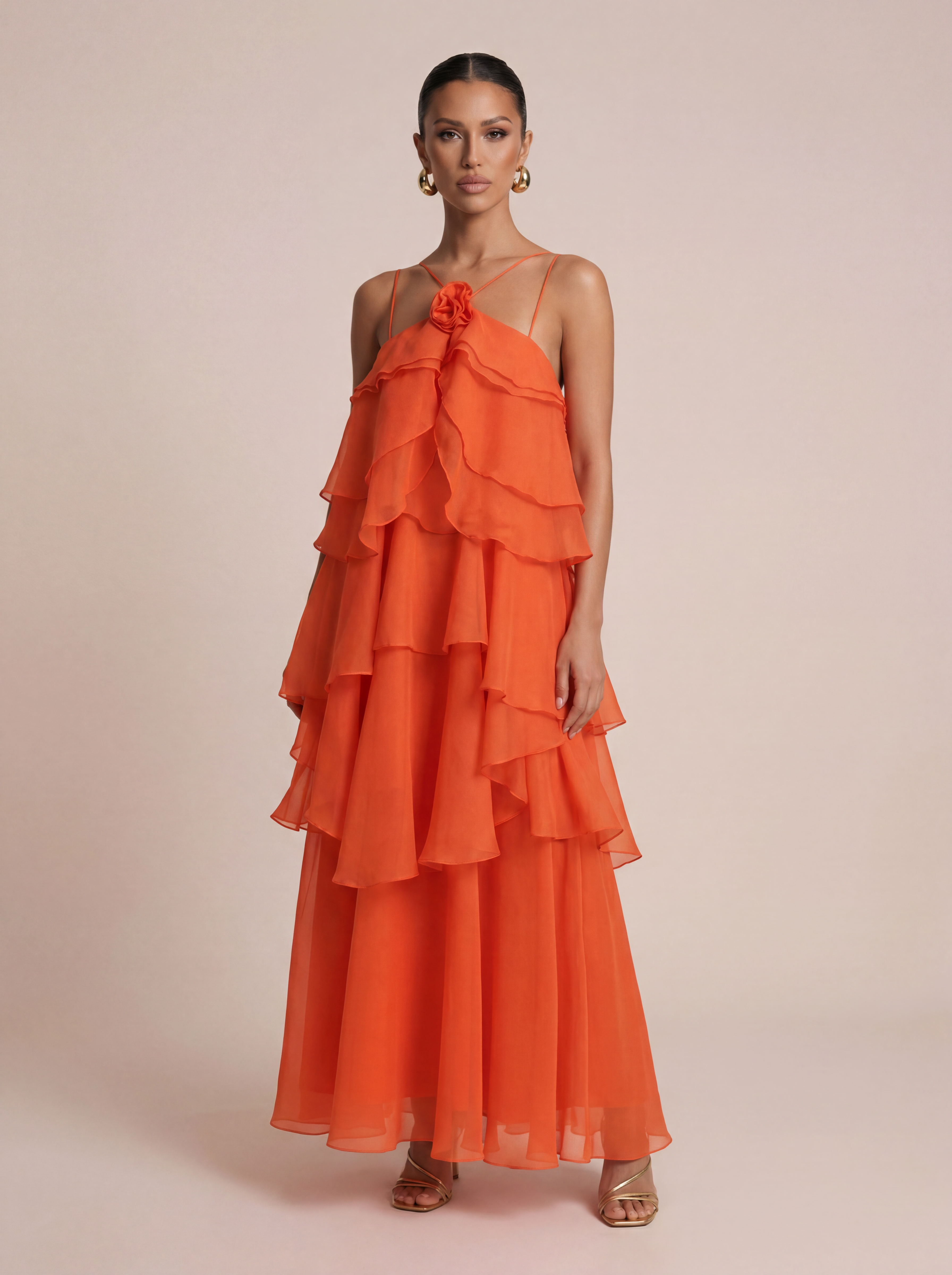 Cindy Flower Halter Ruffle Summer Maxi Dress