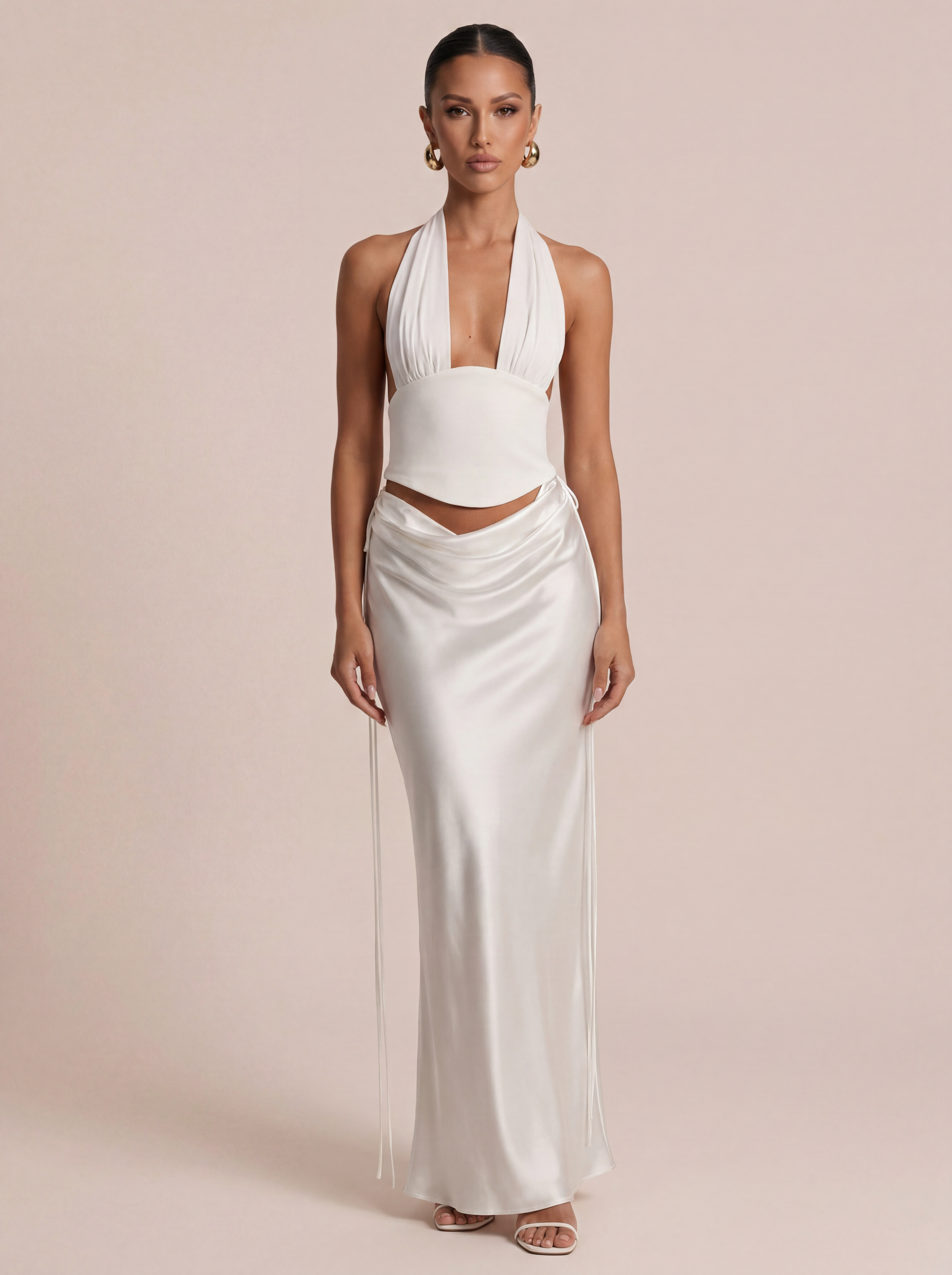 Kendall Halter Crop Top & Satin Maxi Skirt Two Piece Set