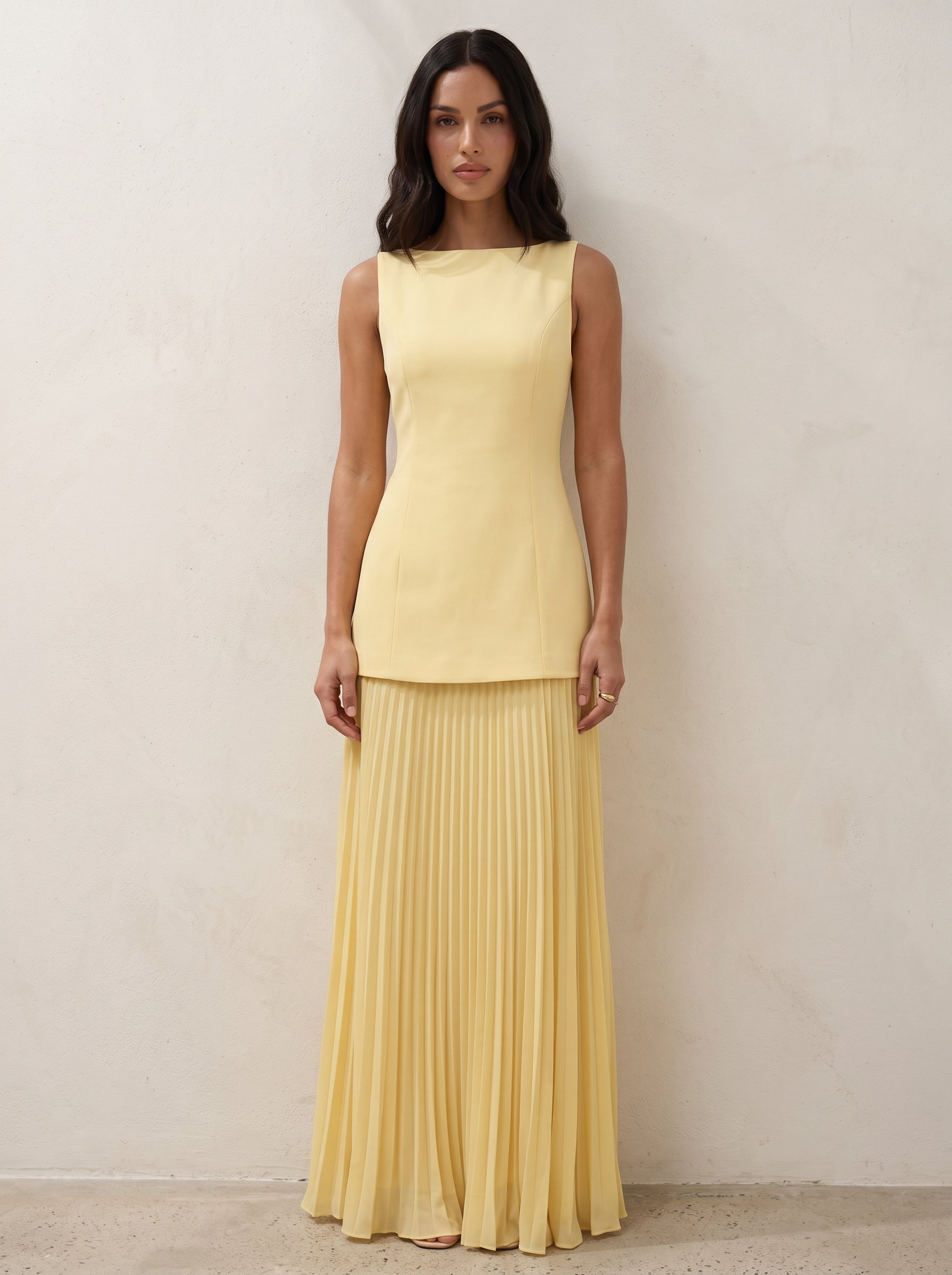 Kiera Elegant Sleeveless Pleated Long Maxi Dress
