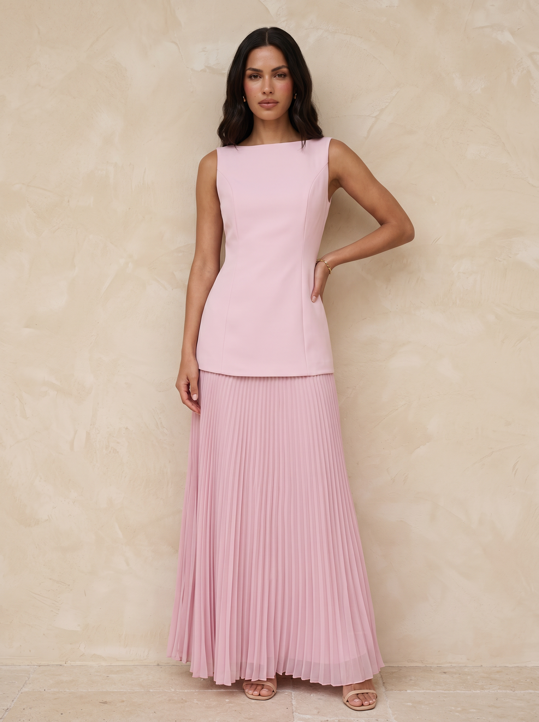 Kiera Elegant Sleeveless Pleated Long Maxi Dress
