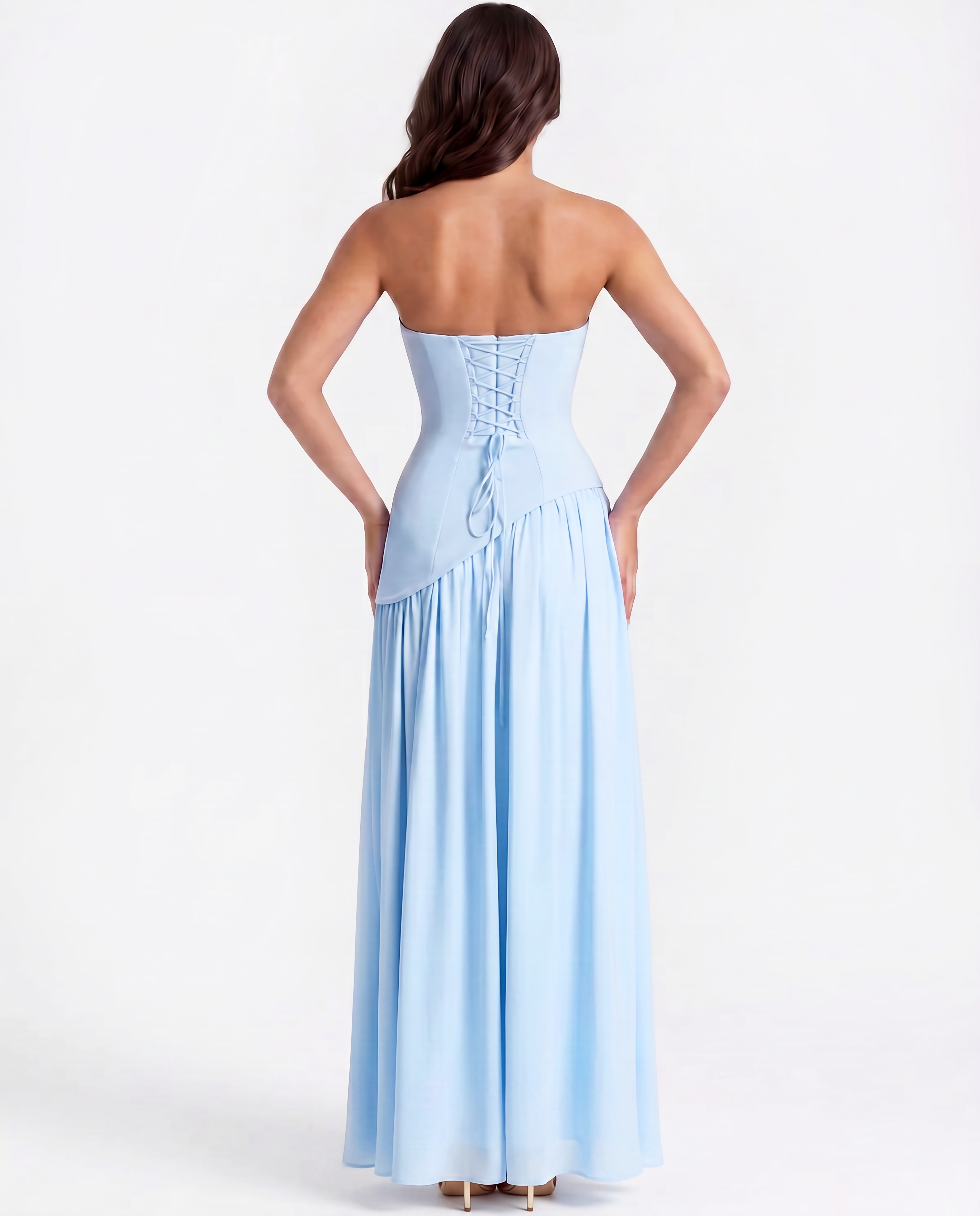Serena Strapless Asymmetrical Maxi Wedding Guest Dress - Baby Blue